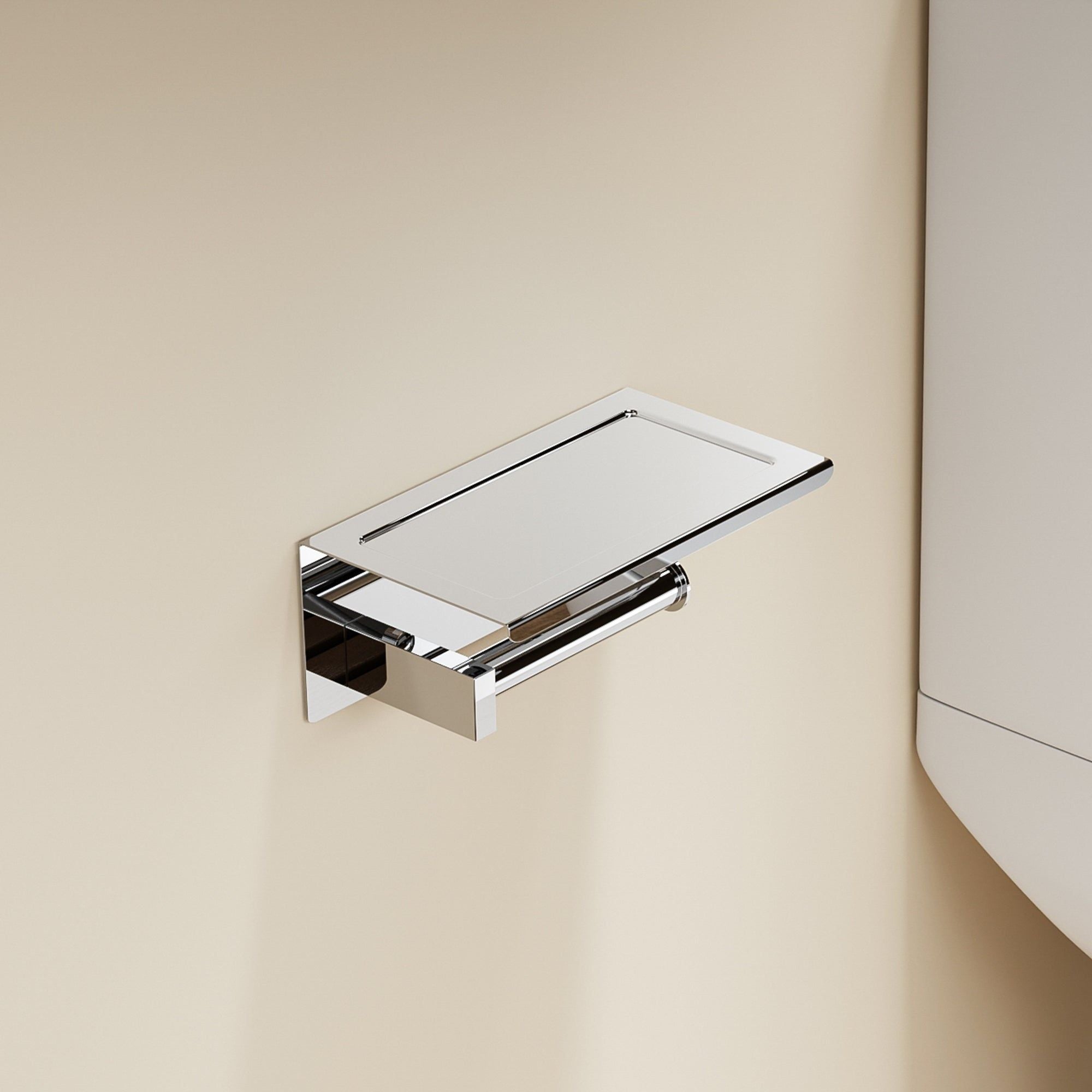 Porte-rouleau papier toilette chromé avec étagère en acier inoxydable