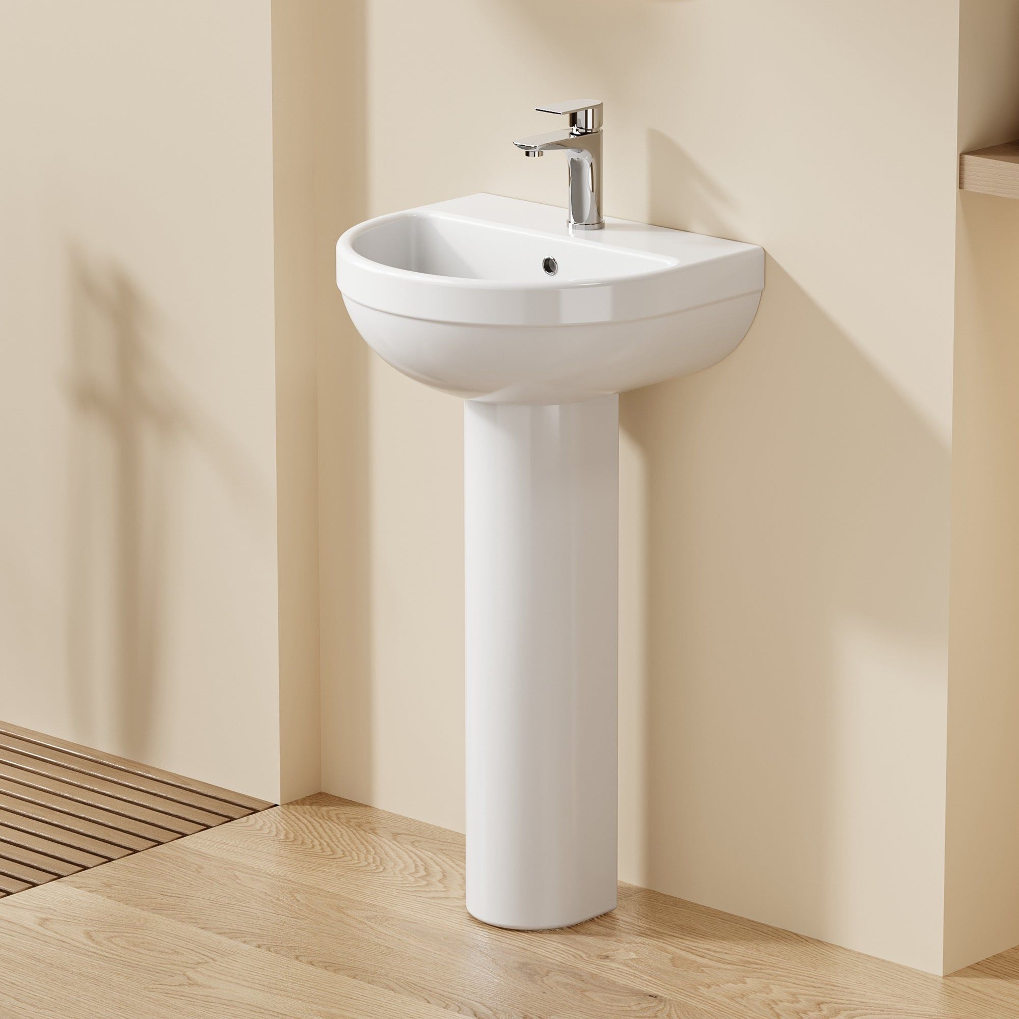 Lavabo colonne sur pied blanc ultra compact en céramique, hauteur 86 cm