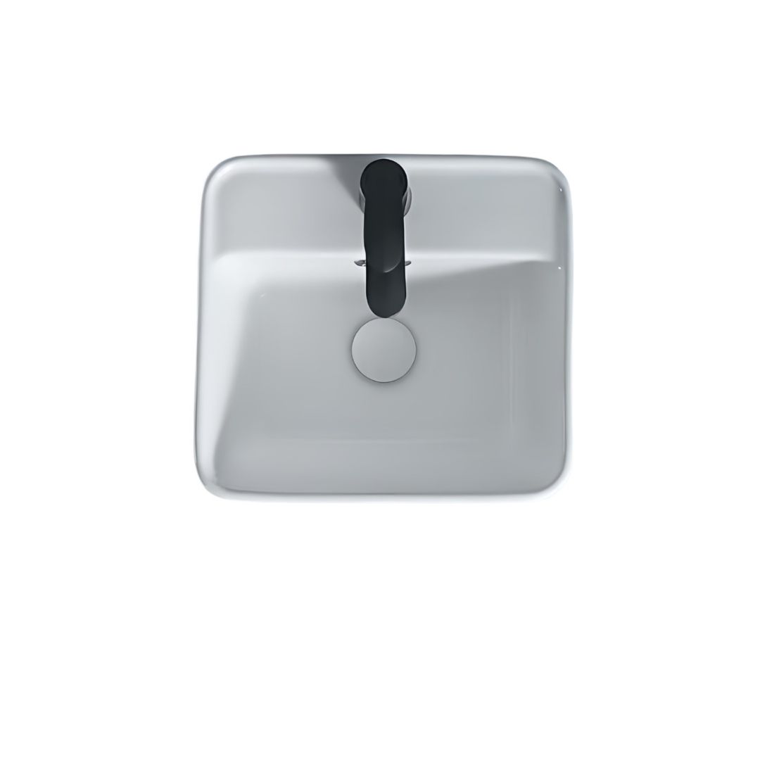 Lavabo Totem Blanc Carré : Lavabo de salle de bain carré en céramique blanche avec robinet noir