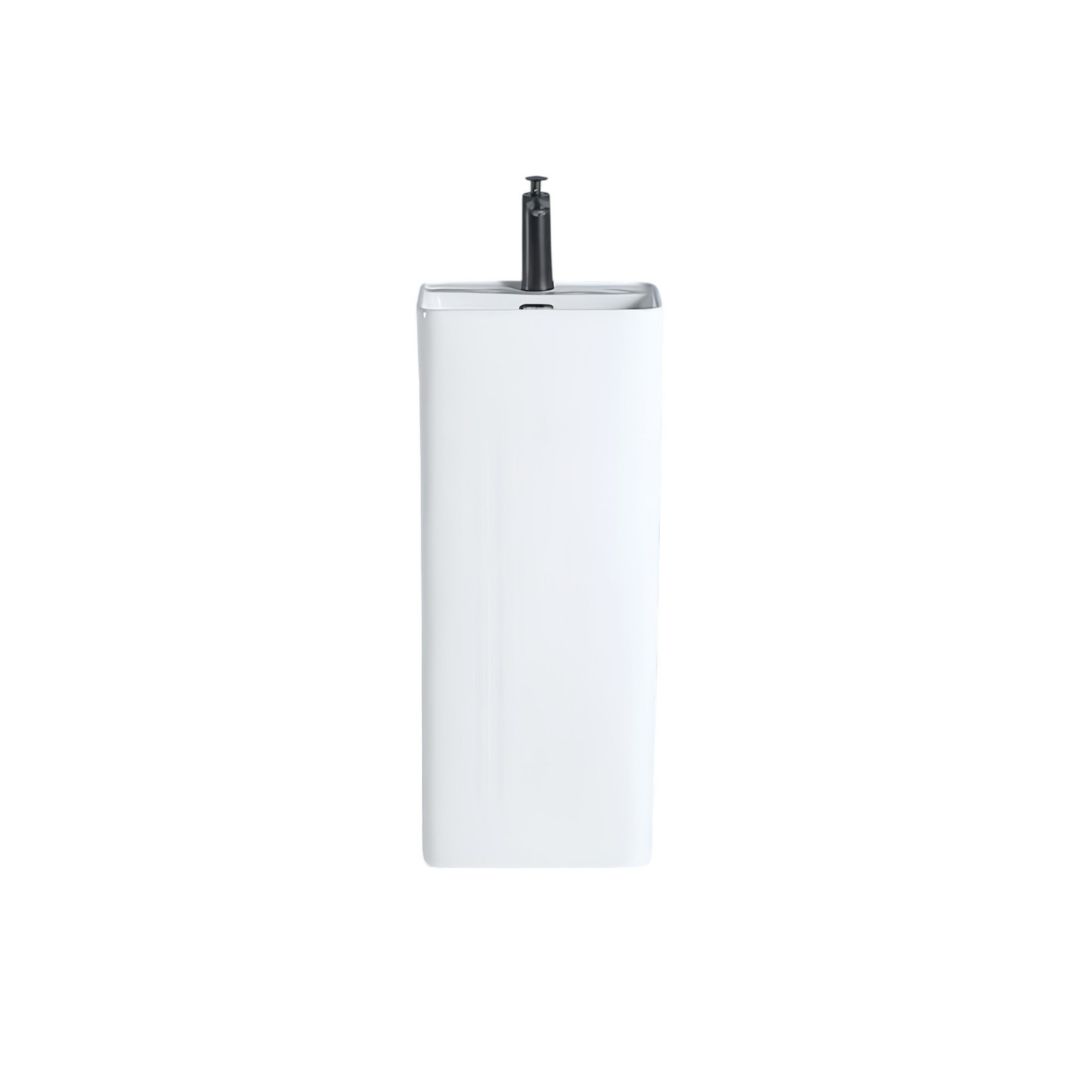 Lavabo Totem Blanc Carré : Lavabo sur pied carré blanc moderne au design épuré et minimaliste.