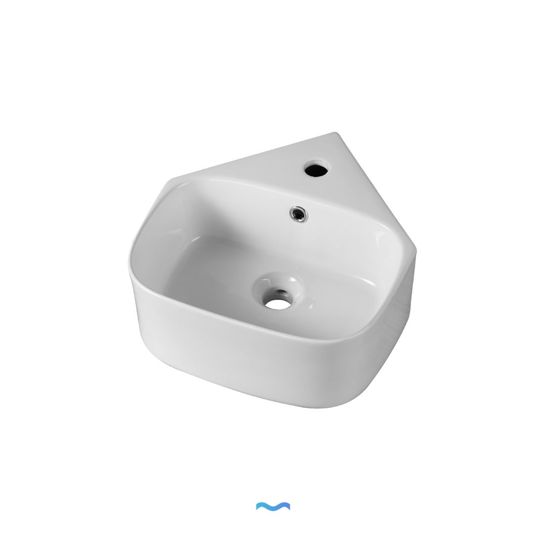 Lavabo d'angle en céramique blanche, Lavabo lave-mains de coin blanc, design peu encombrant