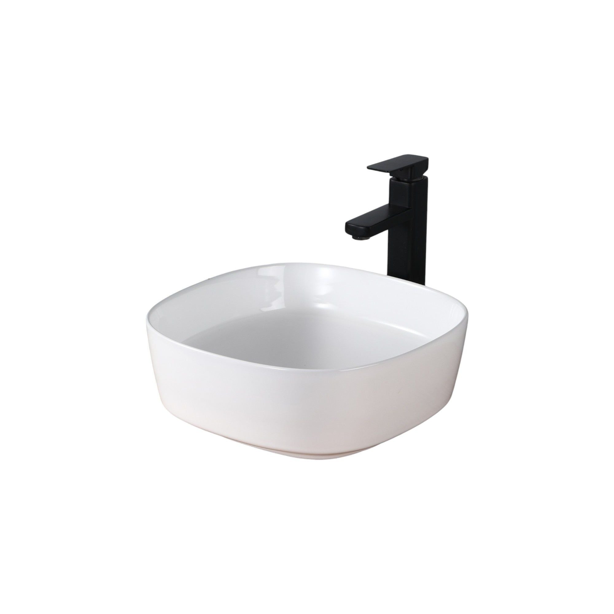 Vasque carrée arrondie couleur blanc au design moderne, idéale pour les salles de bains contemporaines