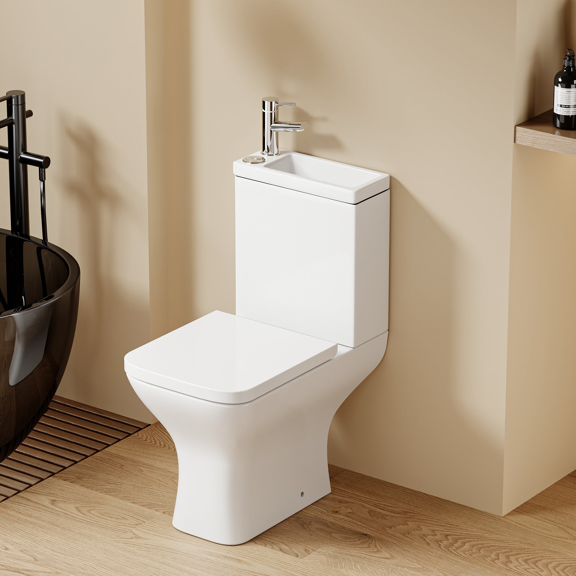 WC à poser avec lave-mains intégré 2-en-1 sans bride sortie horizontale (60,5*36*78cm) KENZO