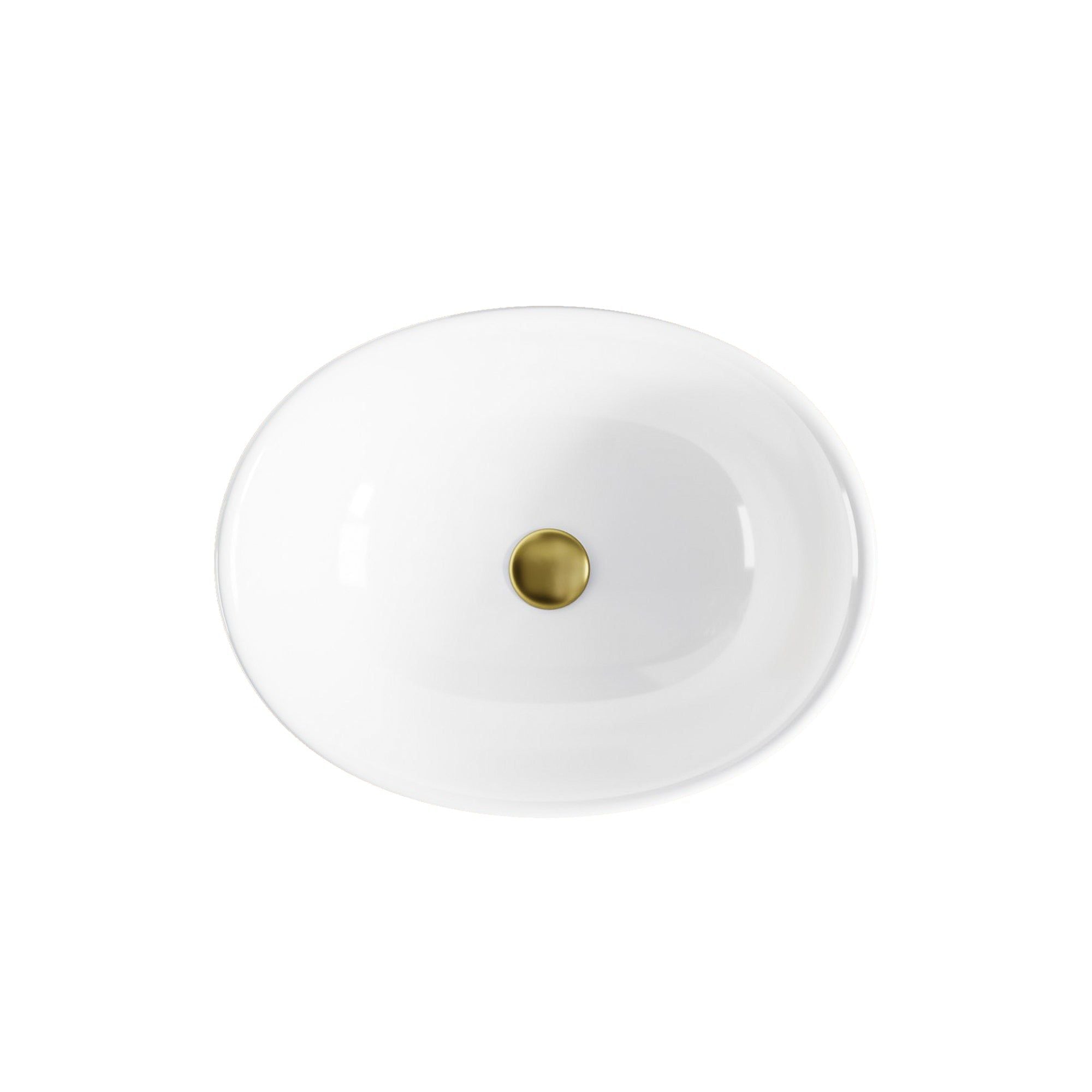 Lavabo de salle de bain ovale blanc (41,5 x 33,5 cm) avec bonde dorée