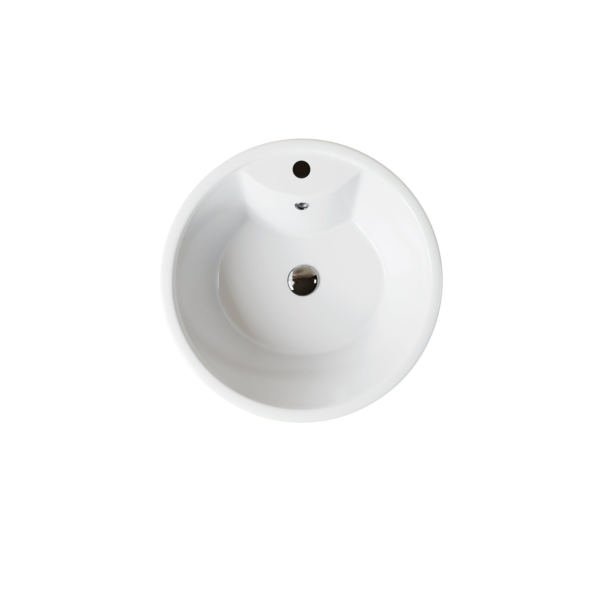 Lavabo Totem Design Rond et Épuré Blanc : Élégant lavabo de salle de bain rond en céramique blanche avec trou de robinet simple et bonde.