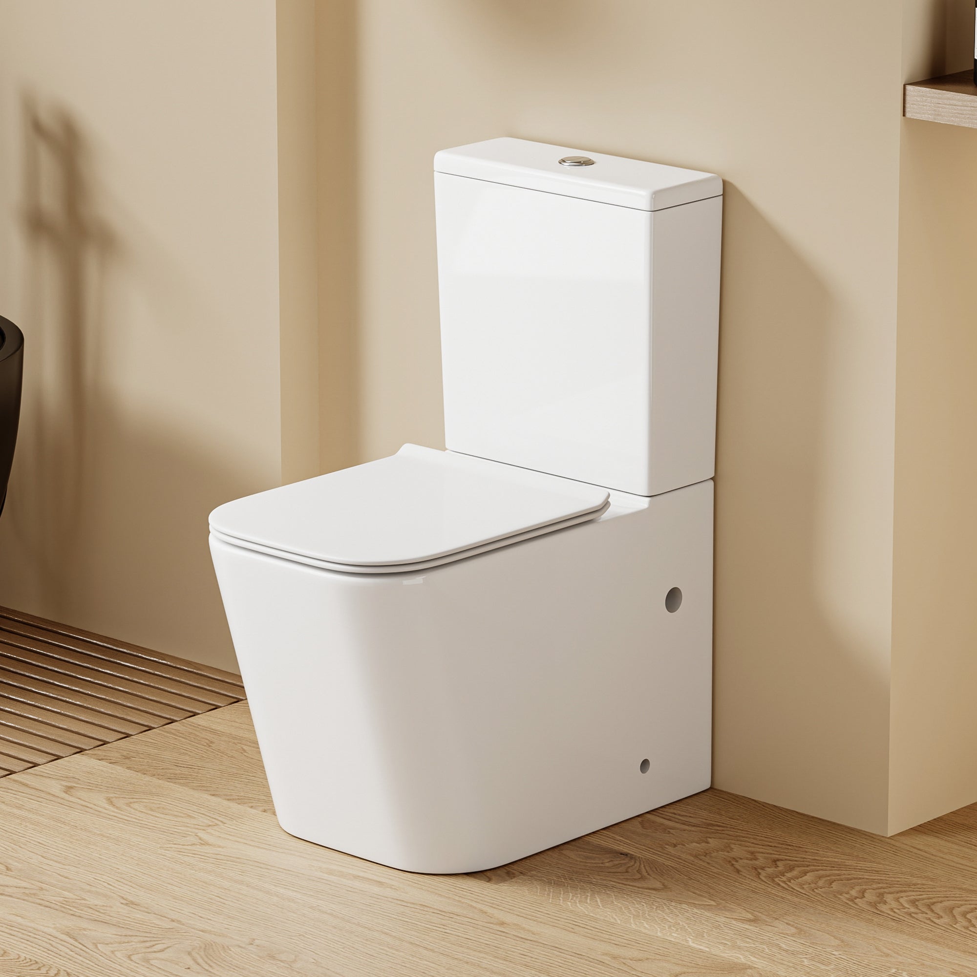 WC à poser sans bride sortie horizontale (63x38x82cm) - Design carré blanc OLIVE