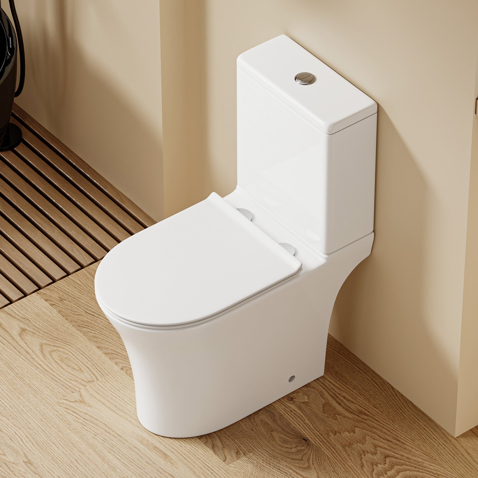 WC à poser sans bride sortie horizontale (63x34x76cm) - Design rectiligne blanc TUFO