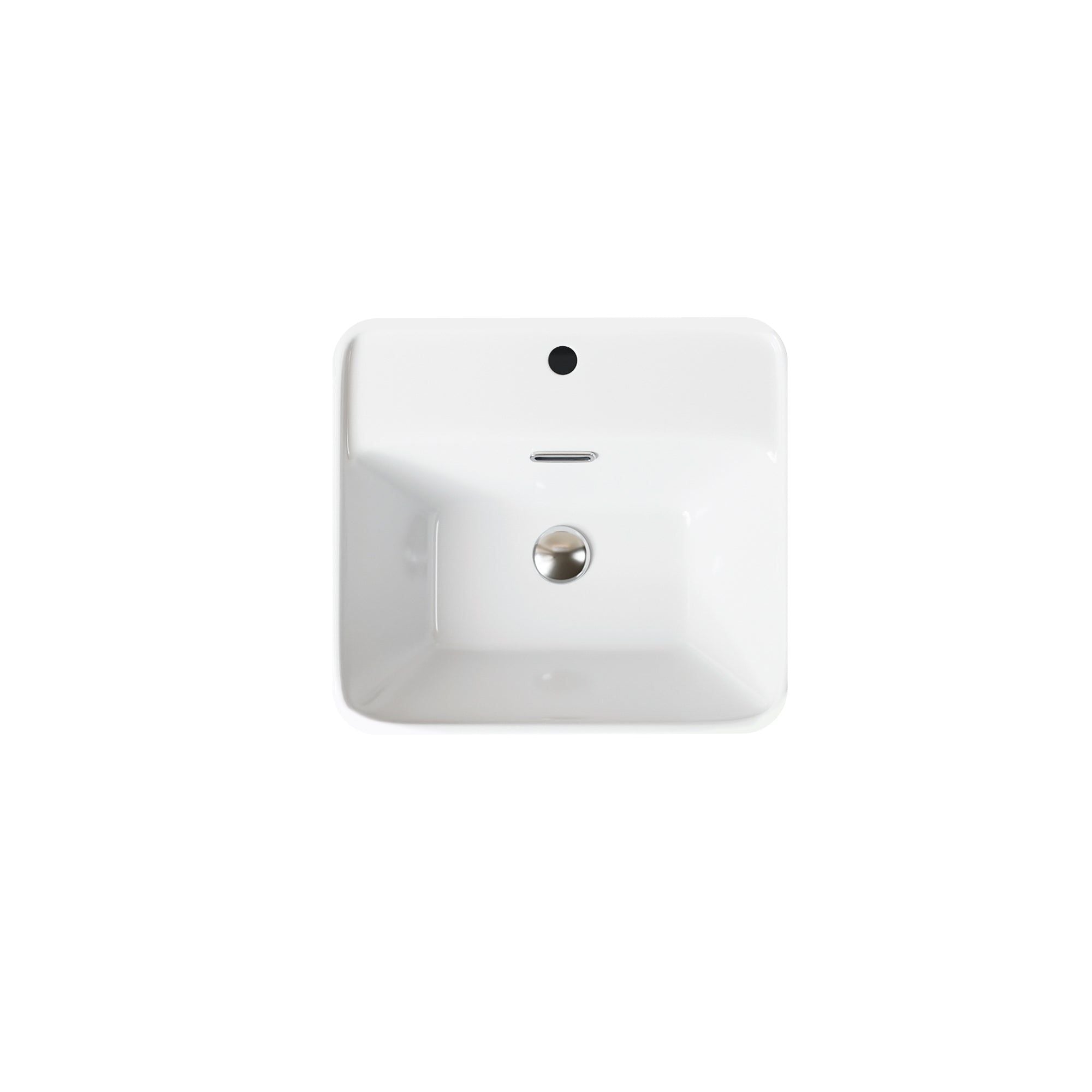 Lavabo Totem Blanc Carré : Lavabo de salle de bain carré en céramique blanche avec bonde chromée