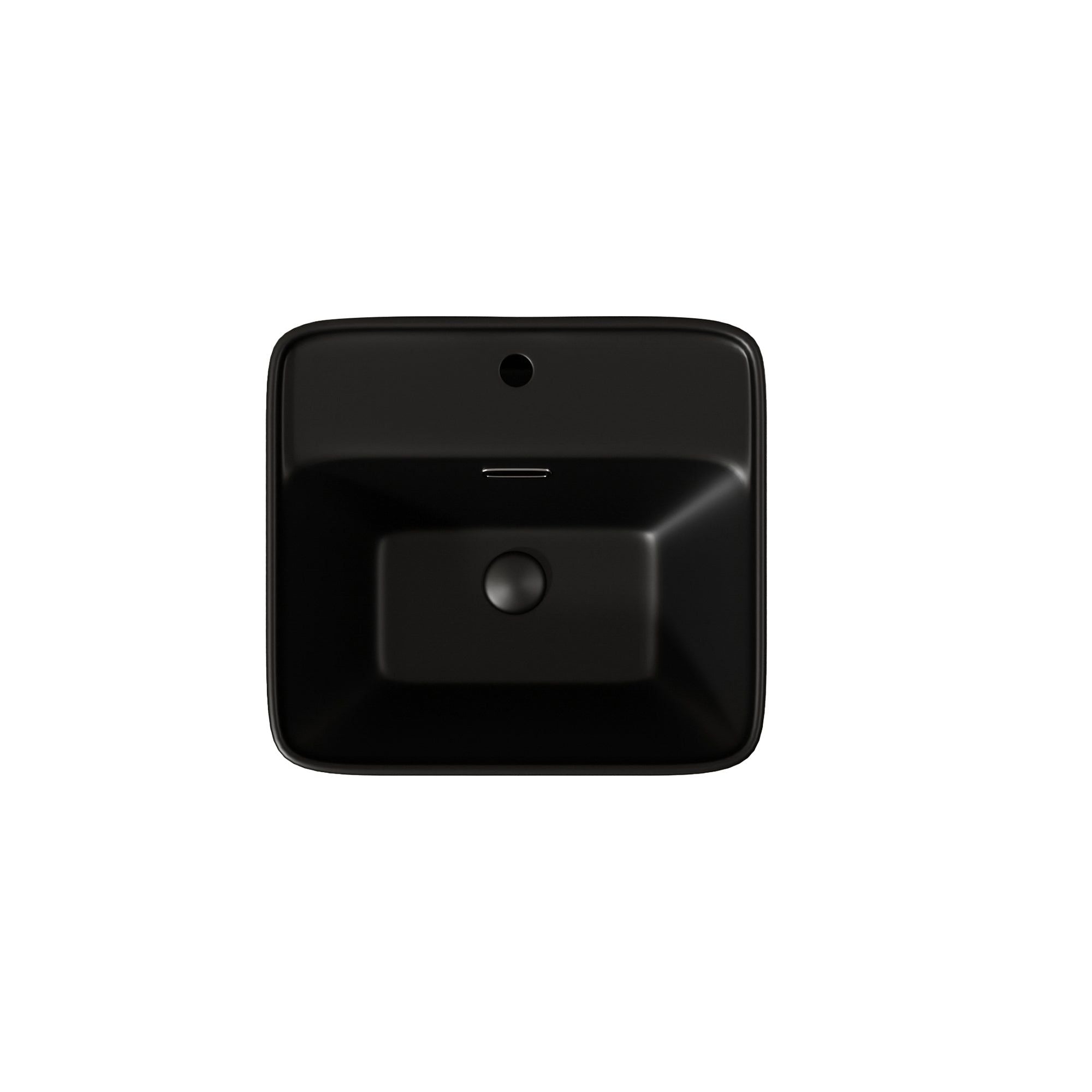 Lavabo Totem Noir Carré : Lavabo de salle de bain carré en céramique noir avec trou de robinet simple et bonde.