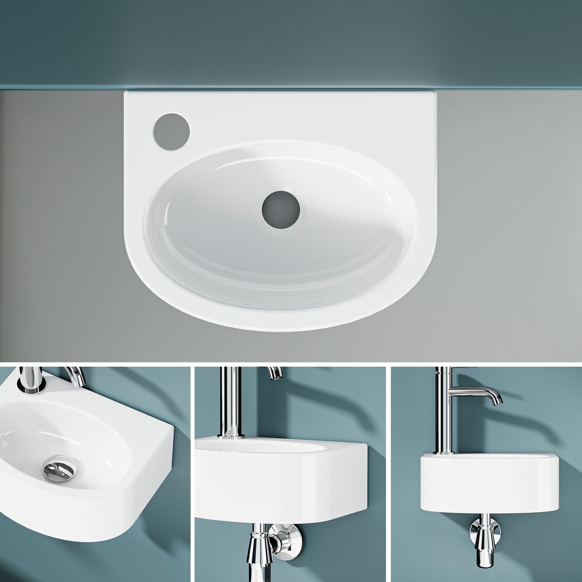 Vasque lave-mains murale sortie gauche petit format en céramique blanc (30*23cm) - LINO
