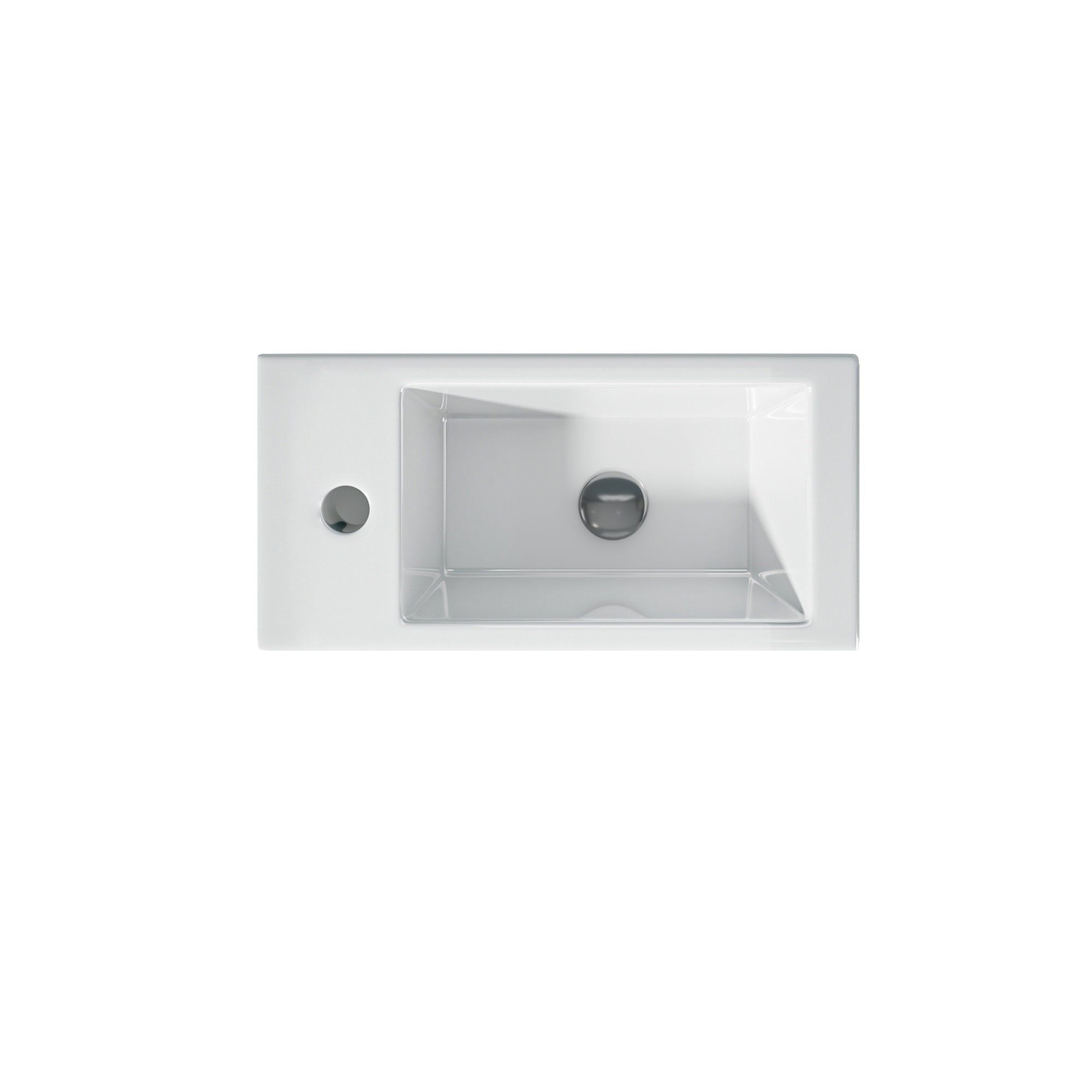 Vasque lave-mains sortie gauche : Lavabo mural compact en céramique 36,5x18x9cm avec bonde à gauche