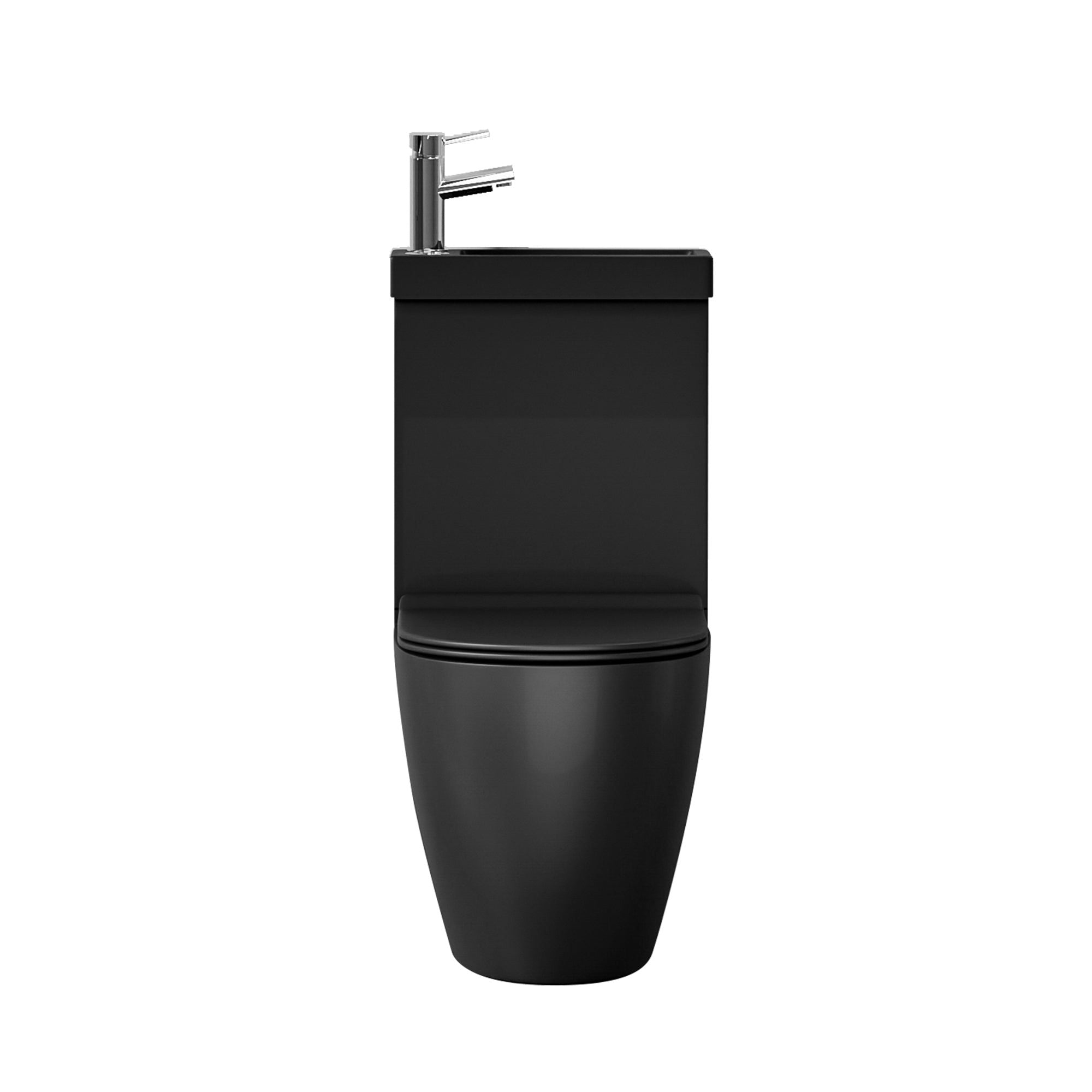 WC 2 en 1 Noir : WC noir moderne et lavabo intégré combiné avec robinet chromé