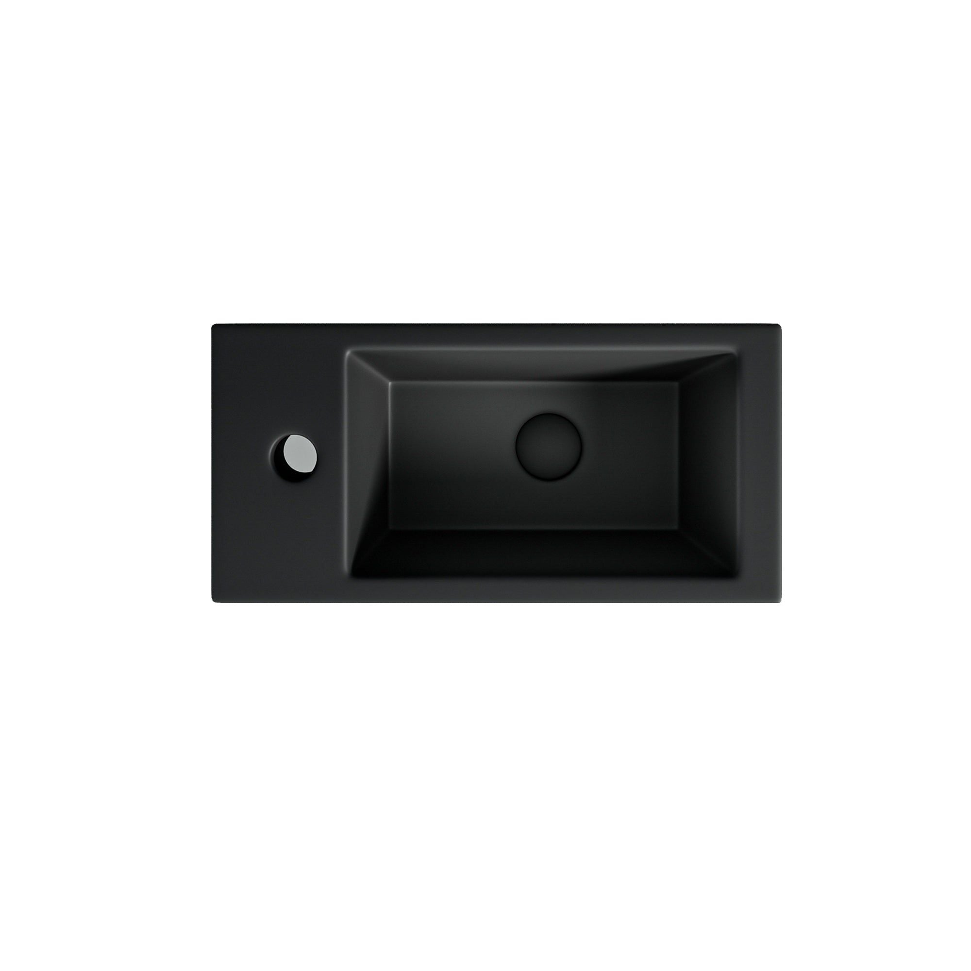 Lavabo mural rectangulaire noir mat (36,5x18x9cm) avec bonde à gauche