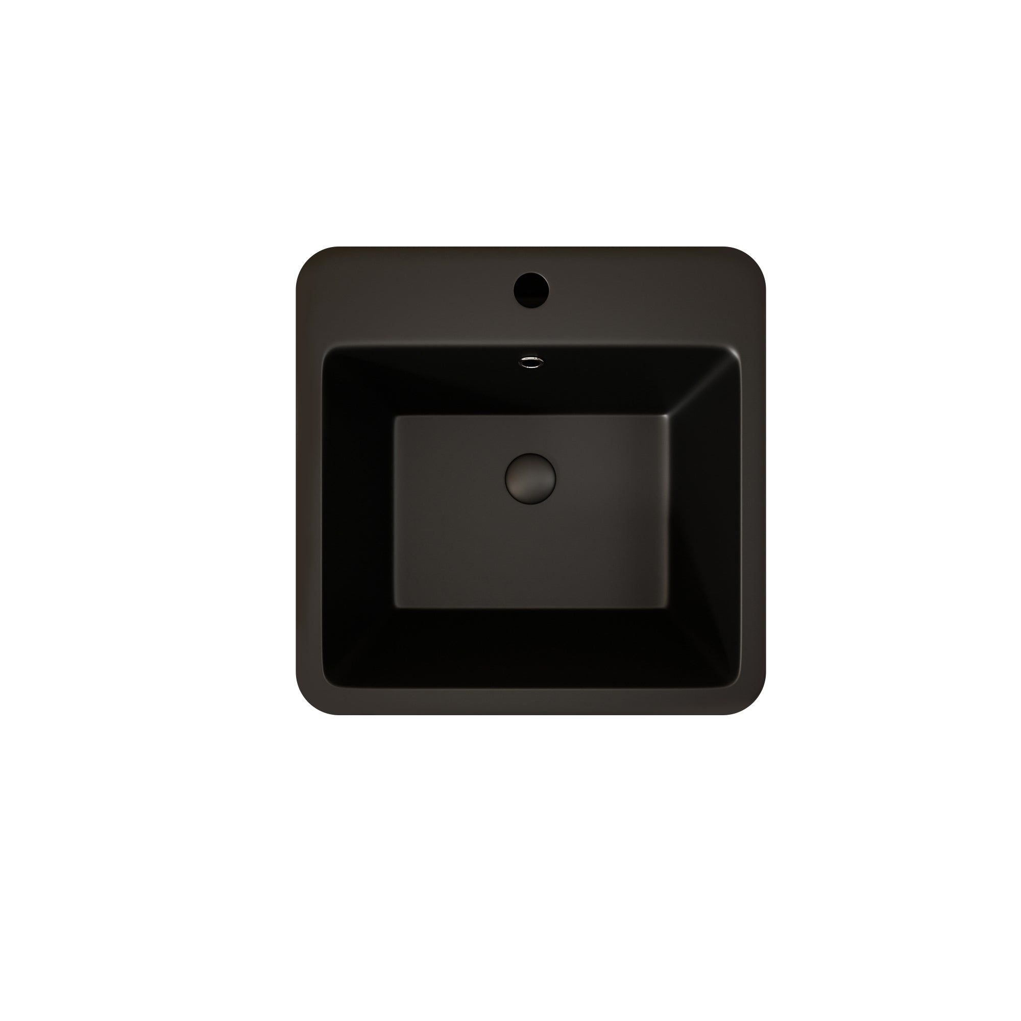Lavabo Totem noir Carré arrondie : Lavabo de salle de bain carré noir moderne aux coins arrondis.