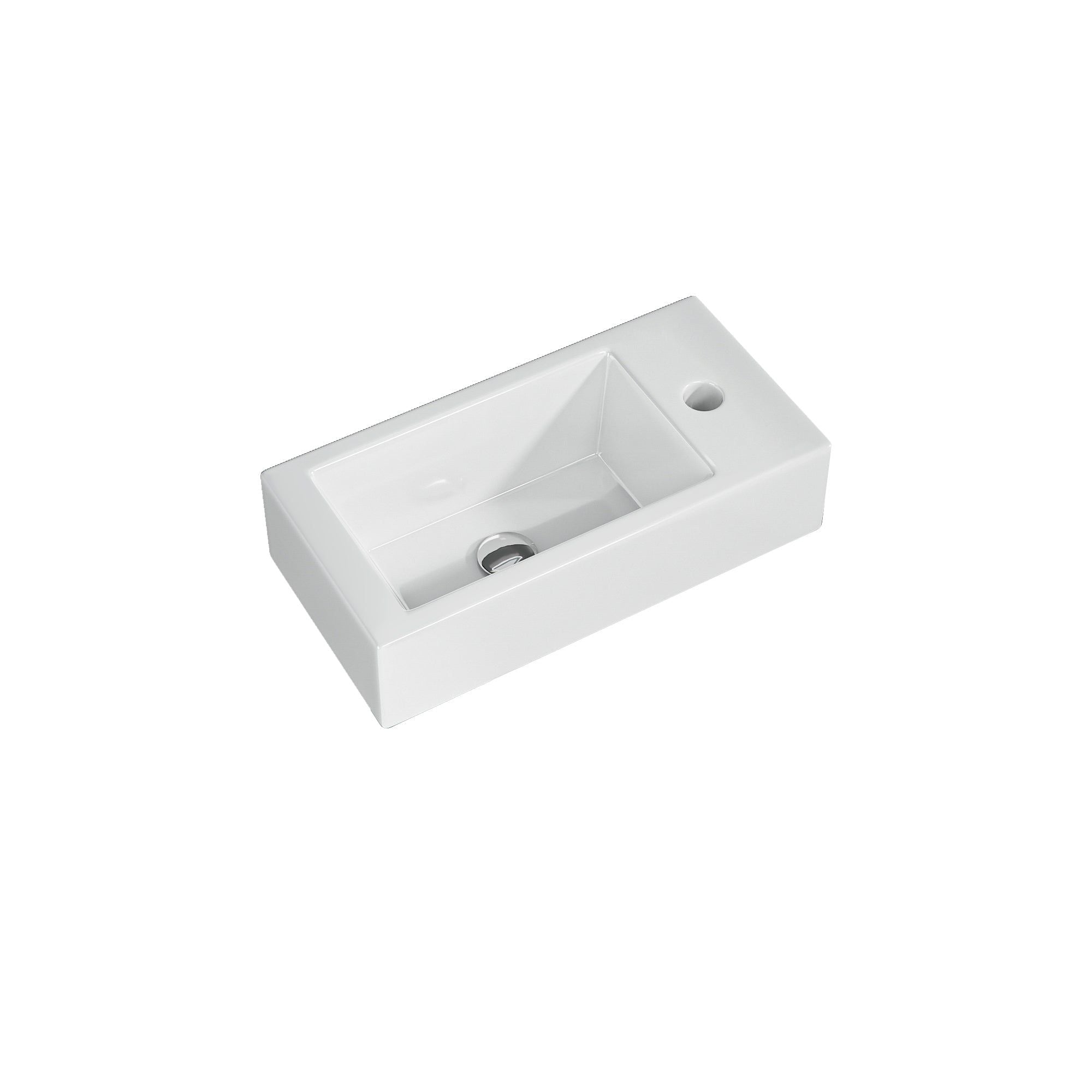 Vasque lave-mains sortie droite : Lavabo mural compact en céramique blanche (36,5x18x9cm)