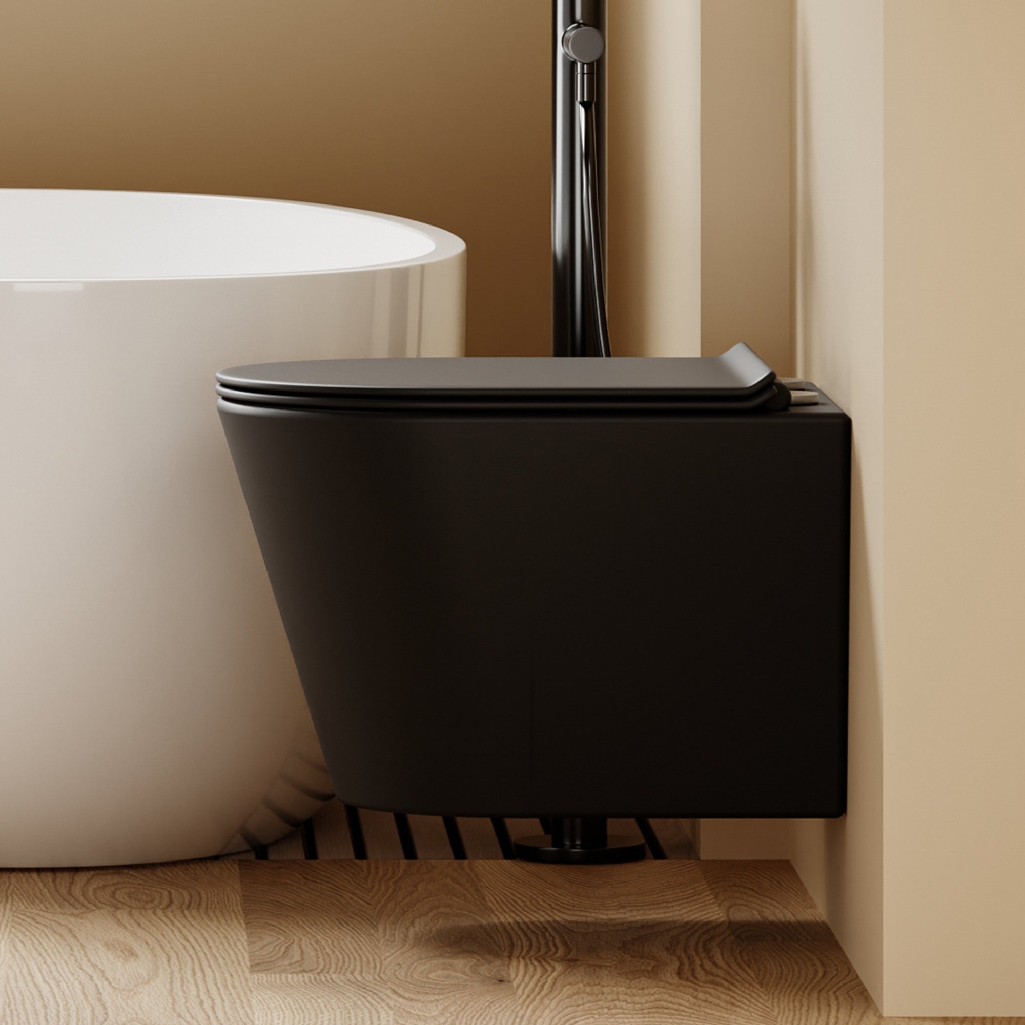 WC suspendu noir SOLEIL (49*36,5*32 cm) – Design moderne et Abattant Soft Close