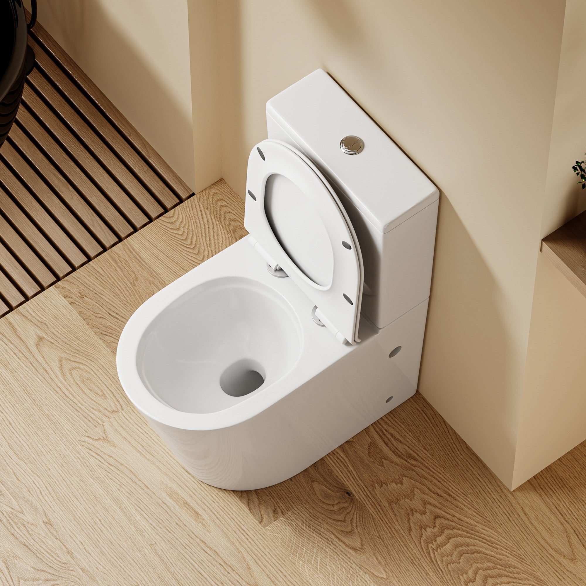 WC à poser sans bride sortie horizontale (63x38x82cm) - Design arrondie blanc VICTOR