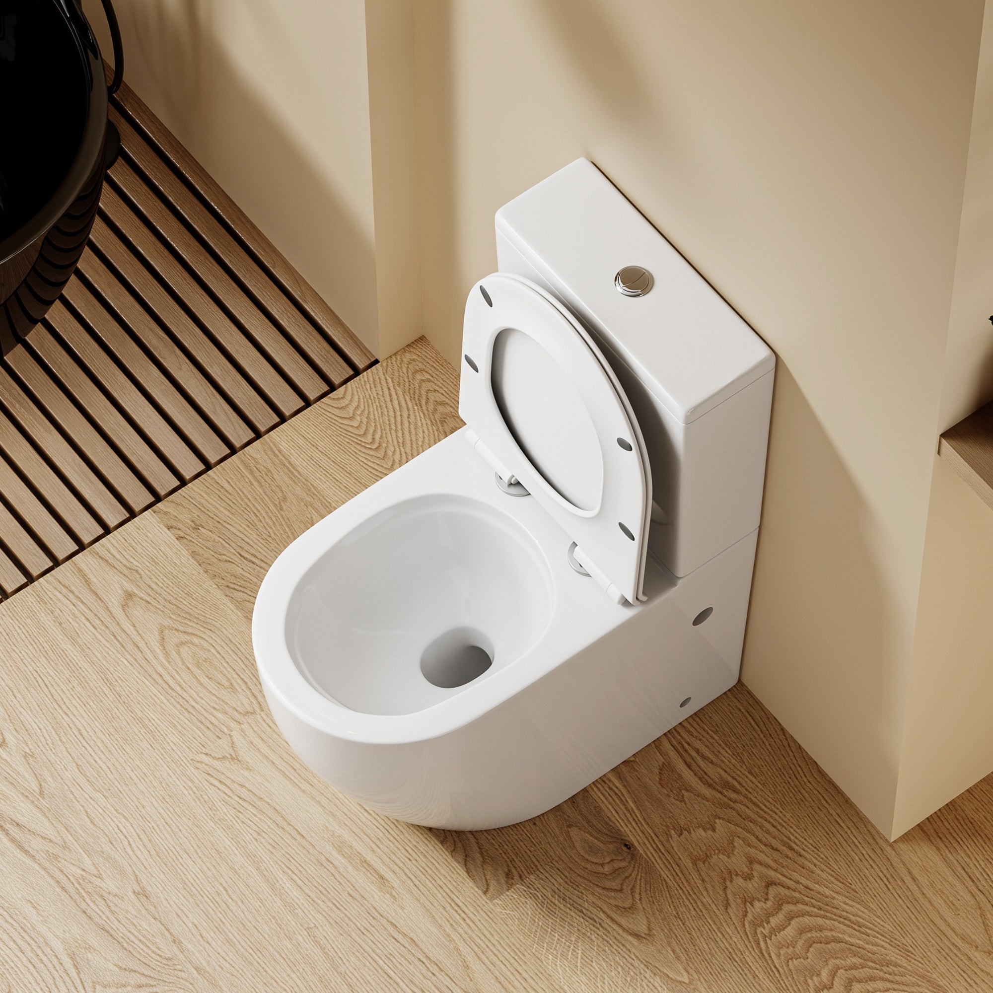 WC à poser sans bride sortie horizontale (63x38x82cm) - Design rond blanc BABIN