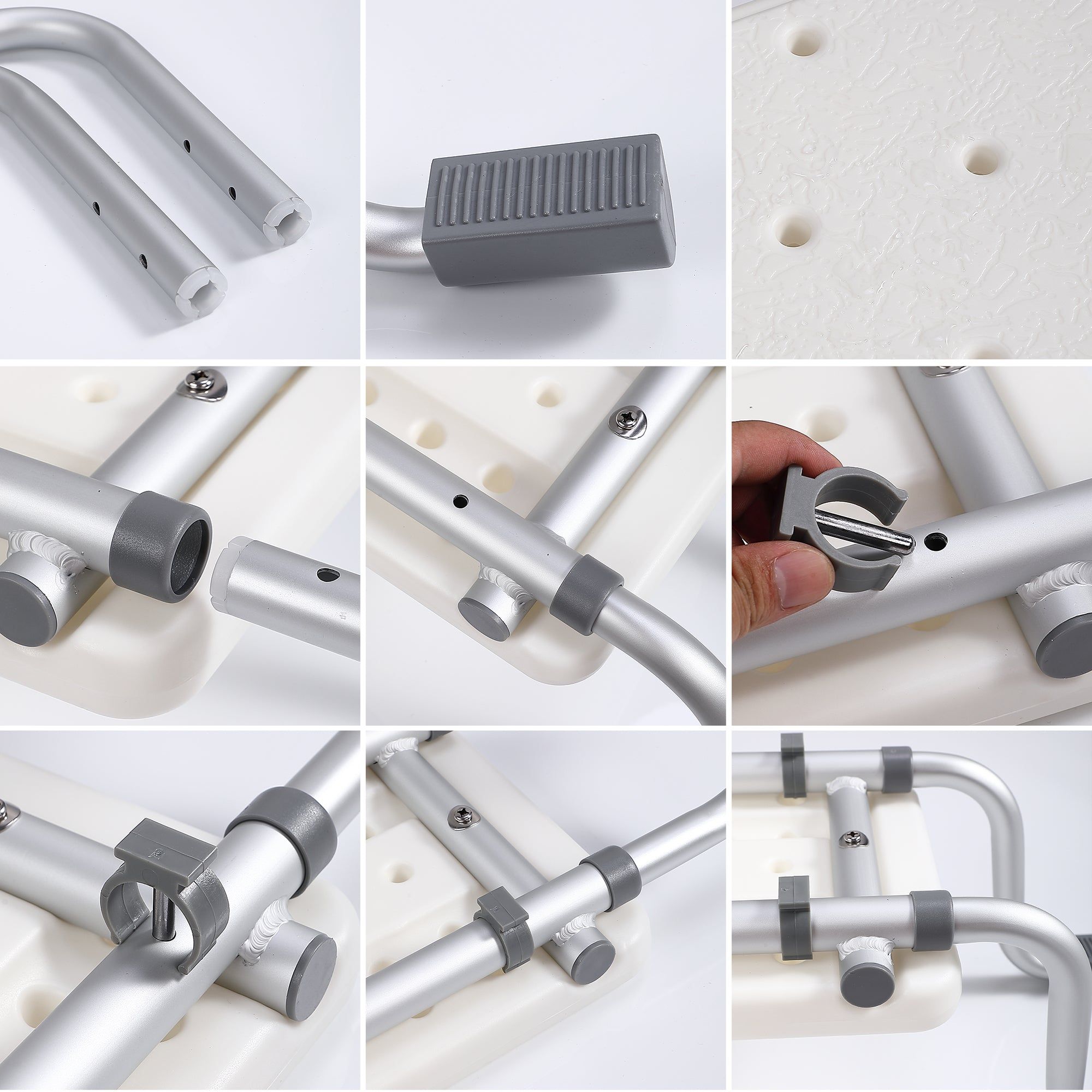 Siège de baignoire : Chaise de douche réglable avec cadre en aluminium, siège antidérapant et poignées de sécurité pour personnes âgées ou handicapées.