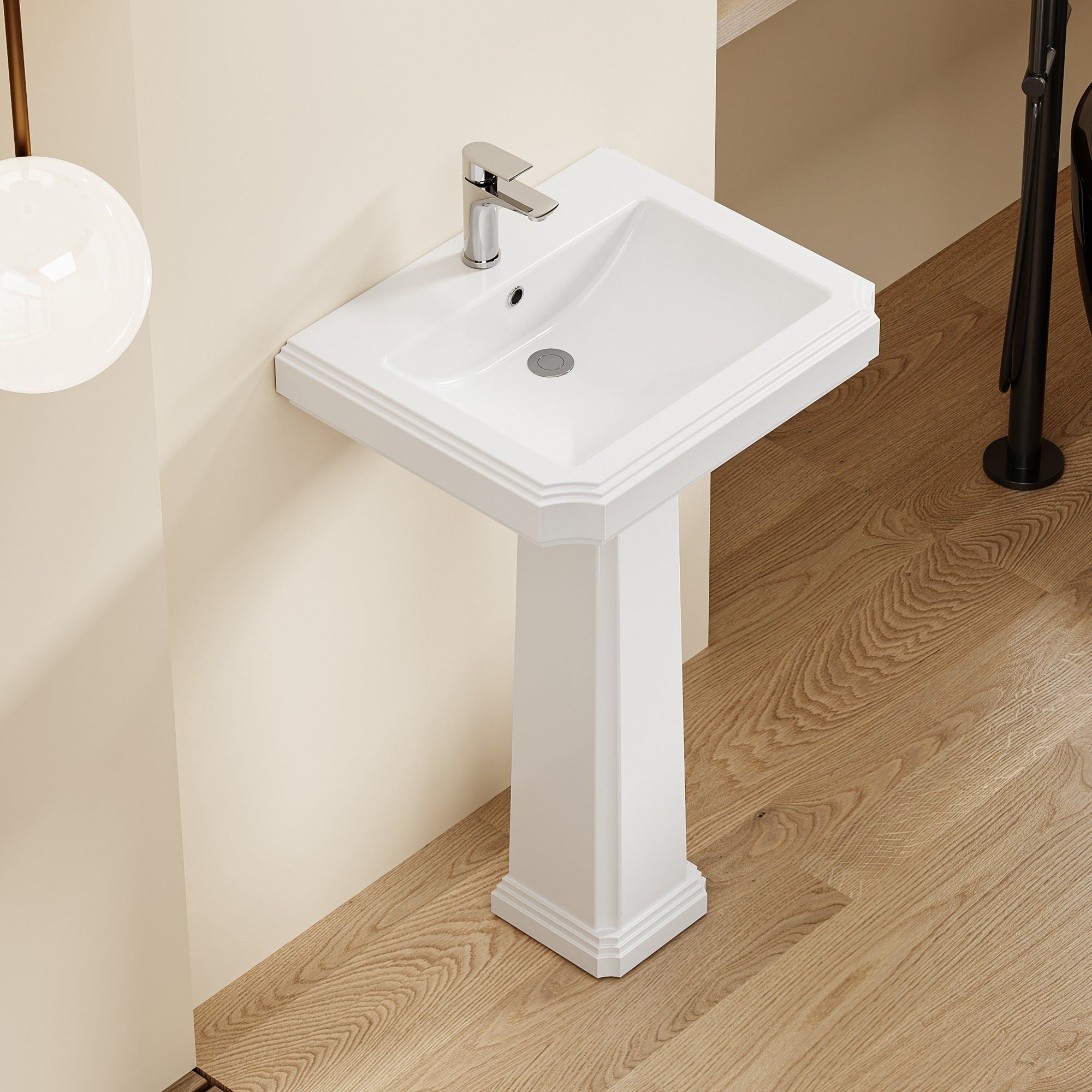 Lavabo colonne sur pied blanc Chelsea Retro avec robinetterie chromée