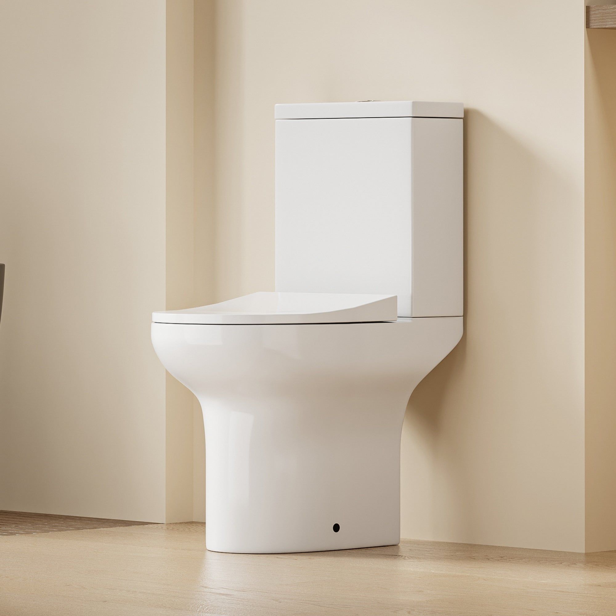 WC Ultra Compact à Poser - Sortie Horizontale : toilette moderne et compacte en céramique blanche
