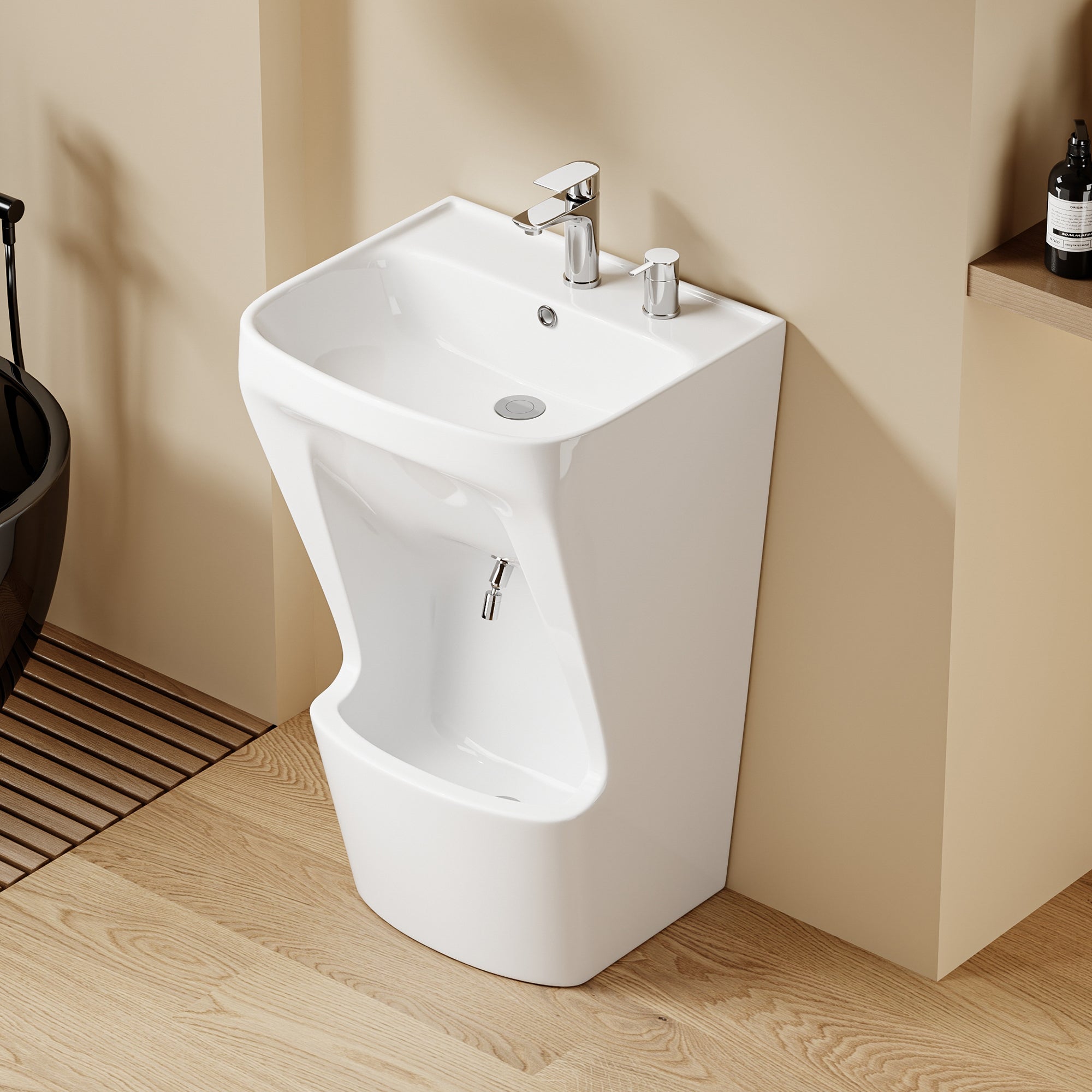 Lavabo d’ablutions GAZA blanc en céramique, design moderne, double vasque.