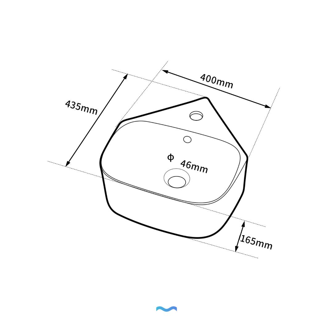 Lavabo lave-mains de coin blanc : Évier d'angle, 400x435x165mm, céramique blanche, bonde 46mm
