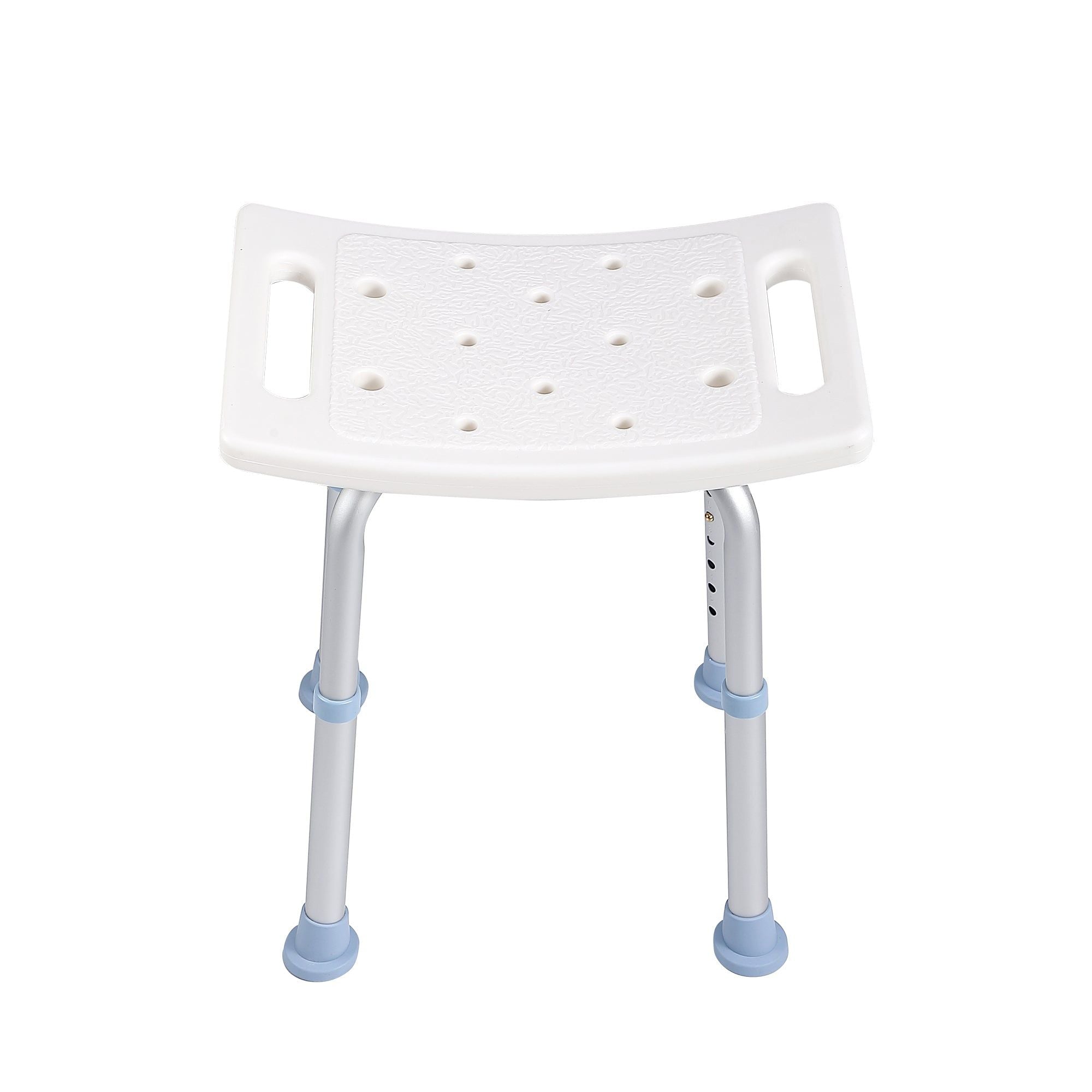 Chaise de douche réglable avec assise confortable et perforée et pieds robustes en aluminium. Idéale pour la sécurité dans la salle de bain.