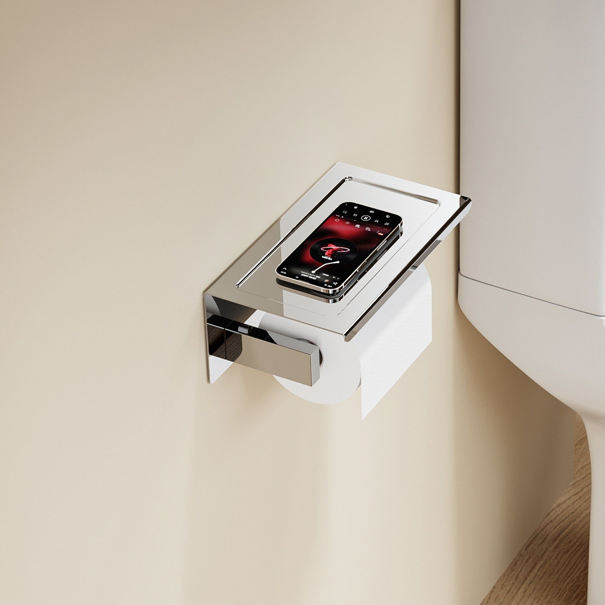 Porte-rouleau papier toilette chromé avec étagère en acier inoxydable pour téléphone