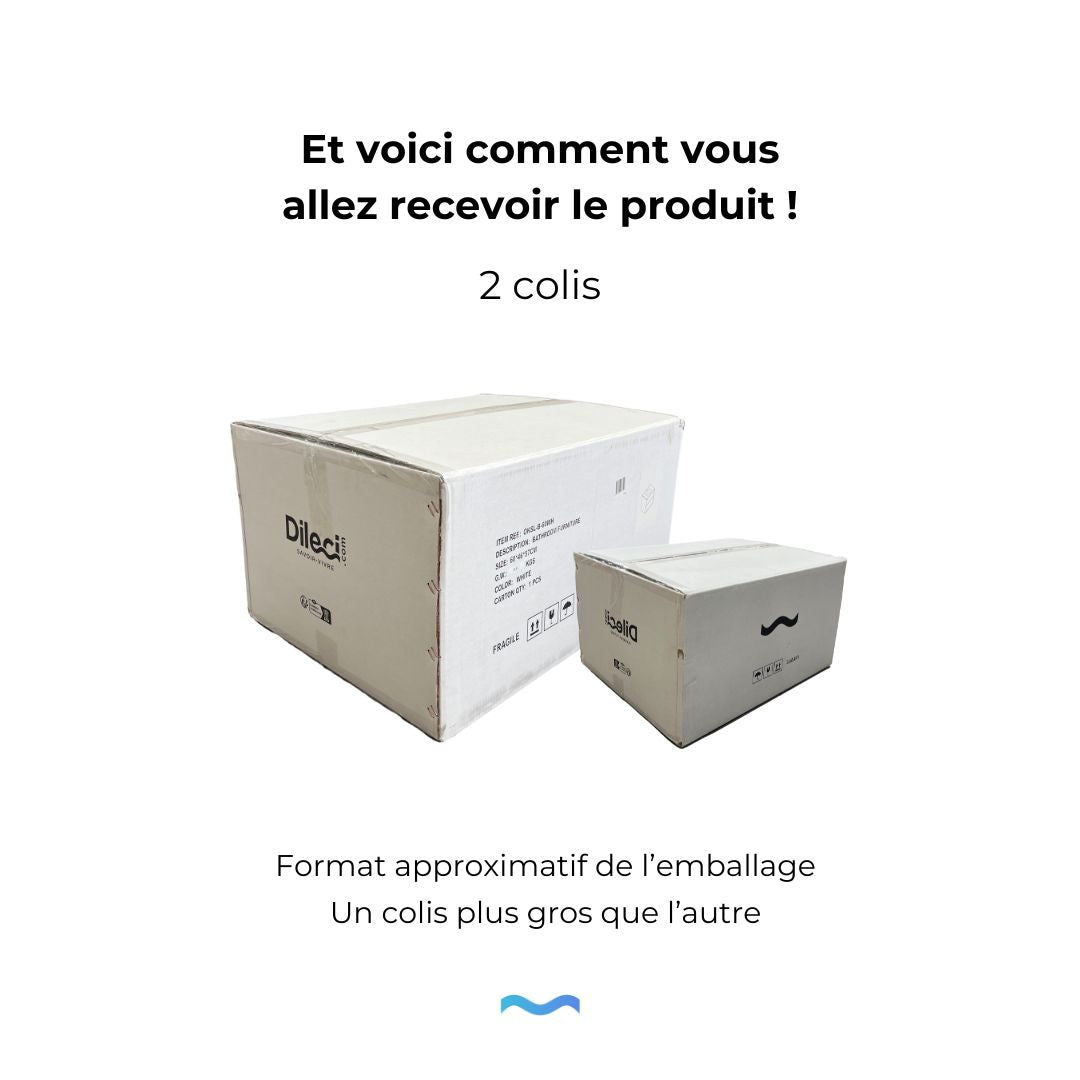 WC Noir Mat à poser : Cartons d'expédition pour meubles de salle de bain ; un grand et un petit carton.