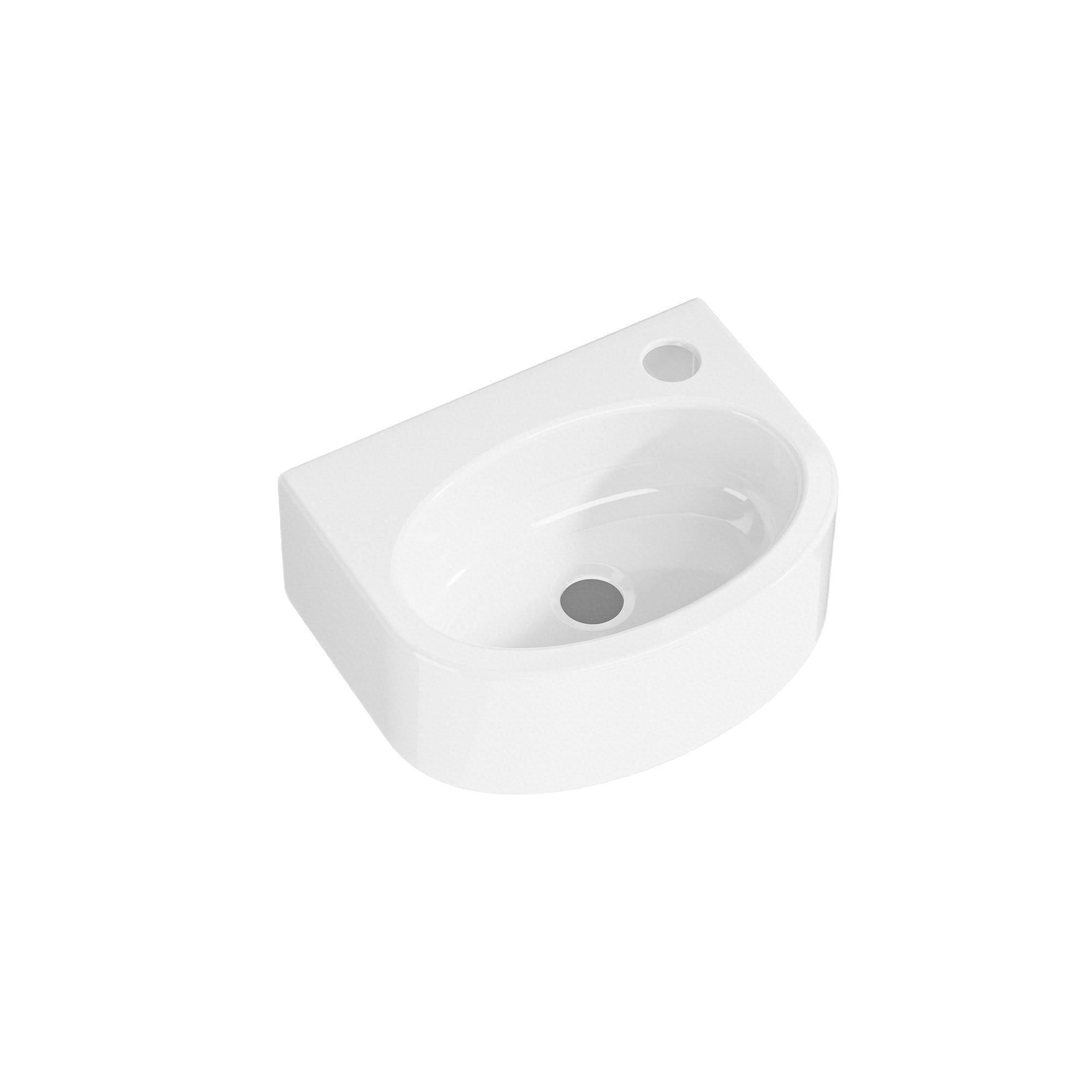 Vasque lave-mains murale sortie droite petit format en céramique blanc (30*23cm) - LINO