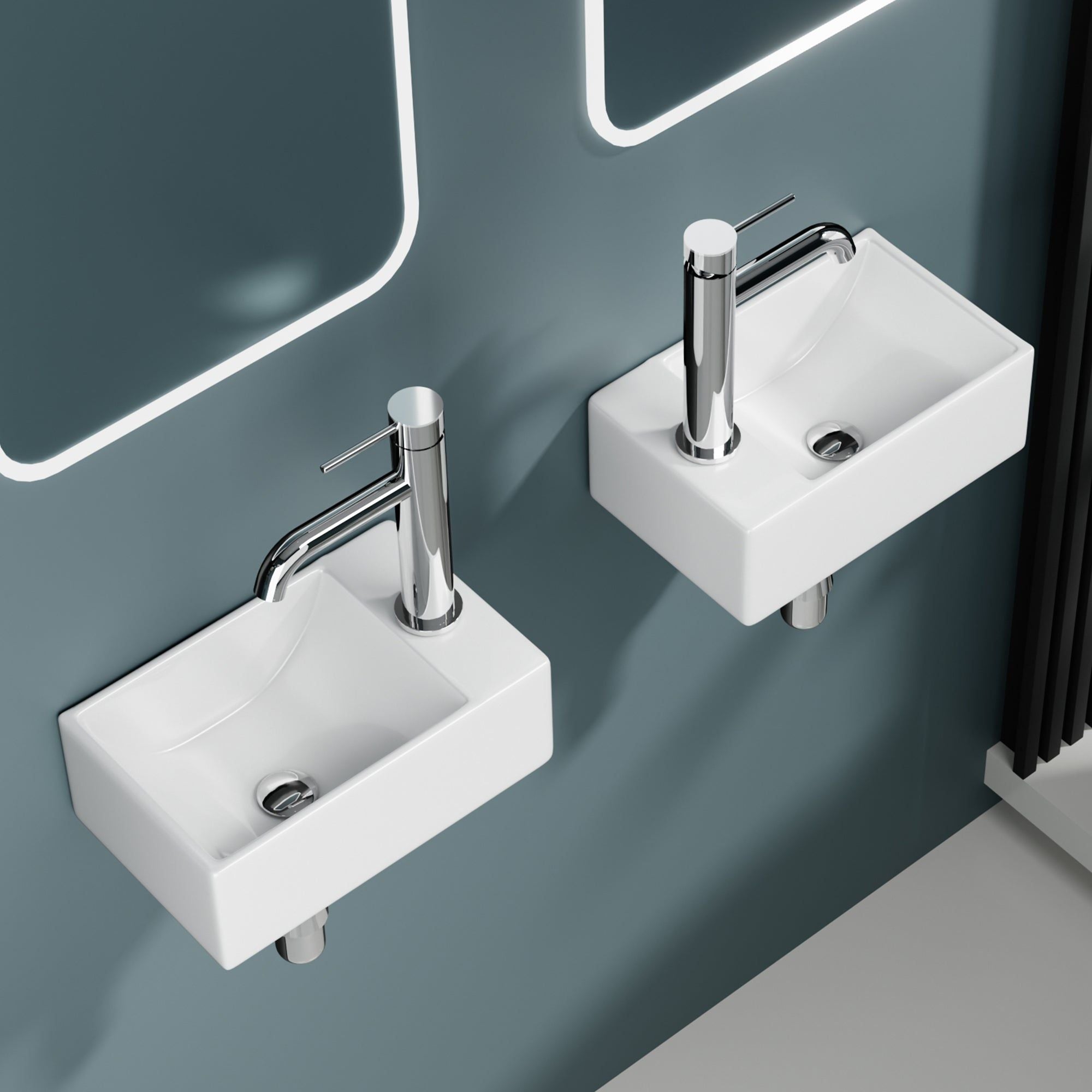 Mini lavabo mural avec robinet chromé, céramique blanche, 30x19x11cm