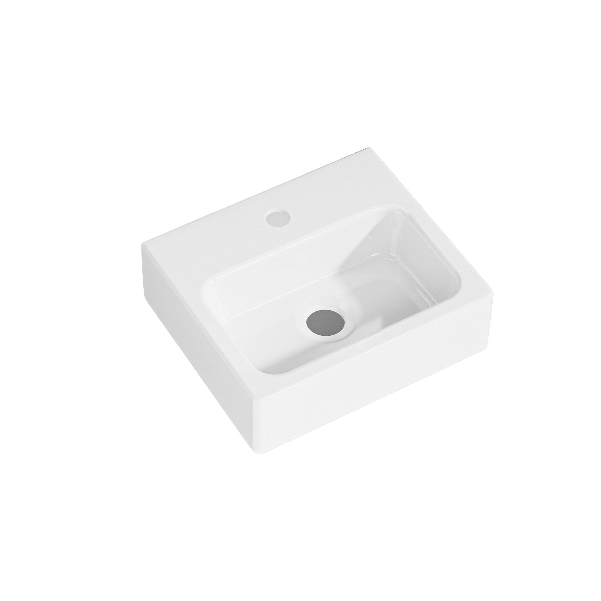 Vasque lave-mains murale rectangulaire en céramique blanche, format mini 28x24cm.
