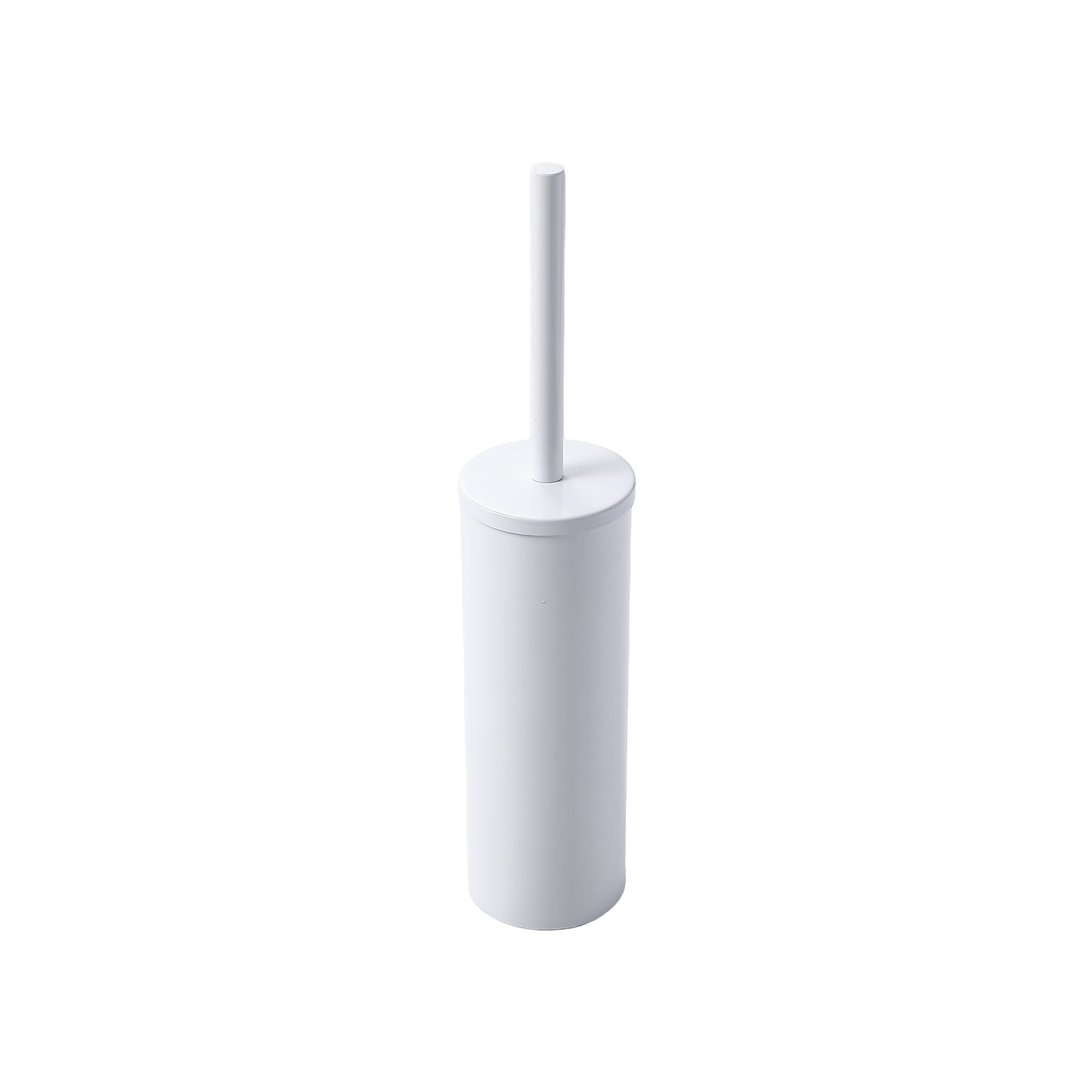 Brosse WC ronde en acier inoxydable, finition blanche, avec couvercle et manche