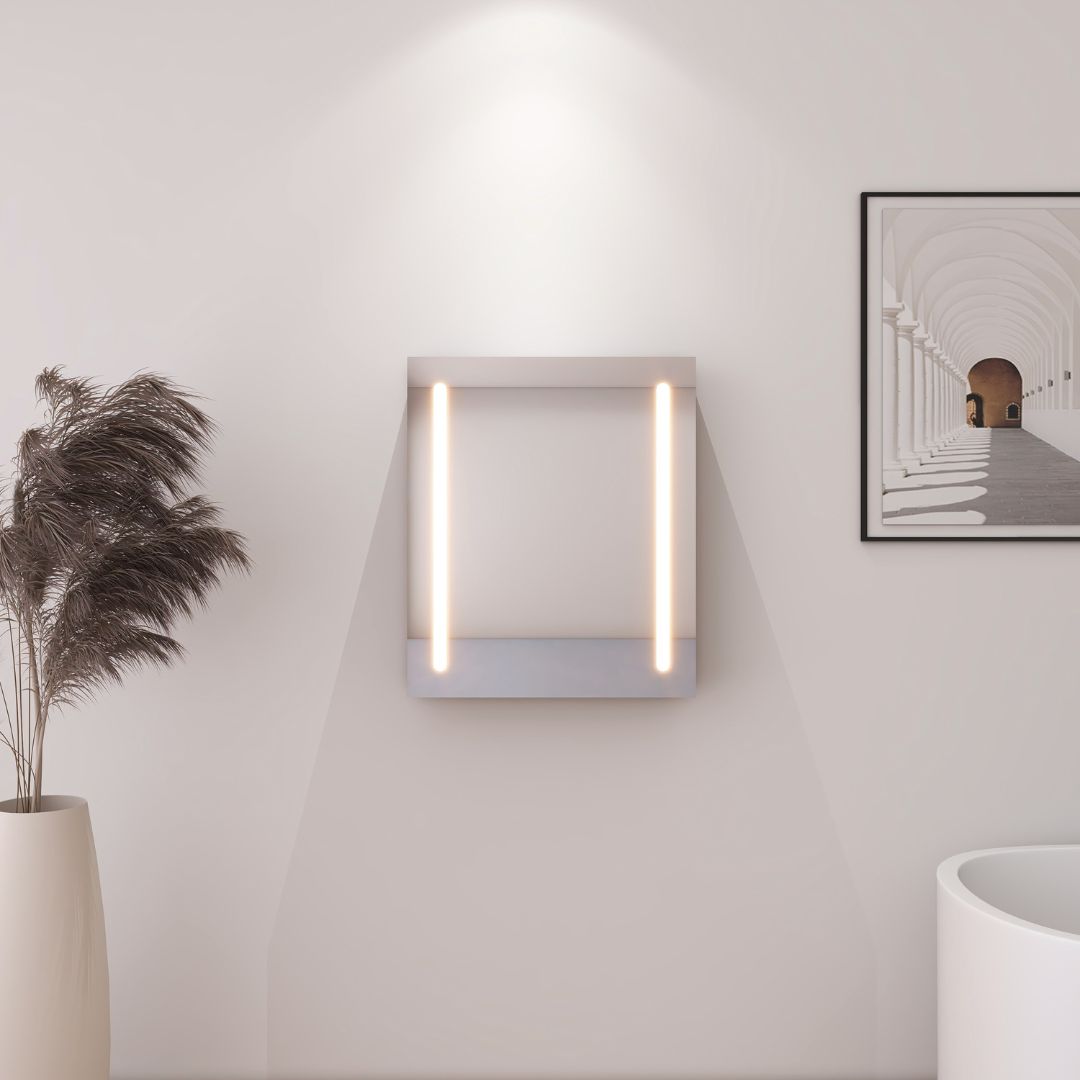 Armoire de toilette avec miroir à éclairage LED (55x15x65cm) : Design minimaliste moderne avec éclairage intégré.