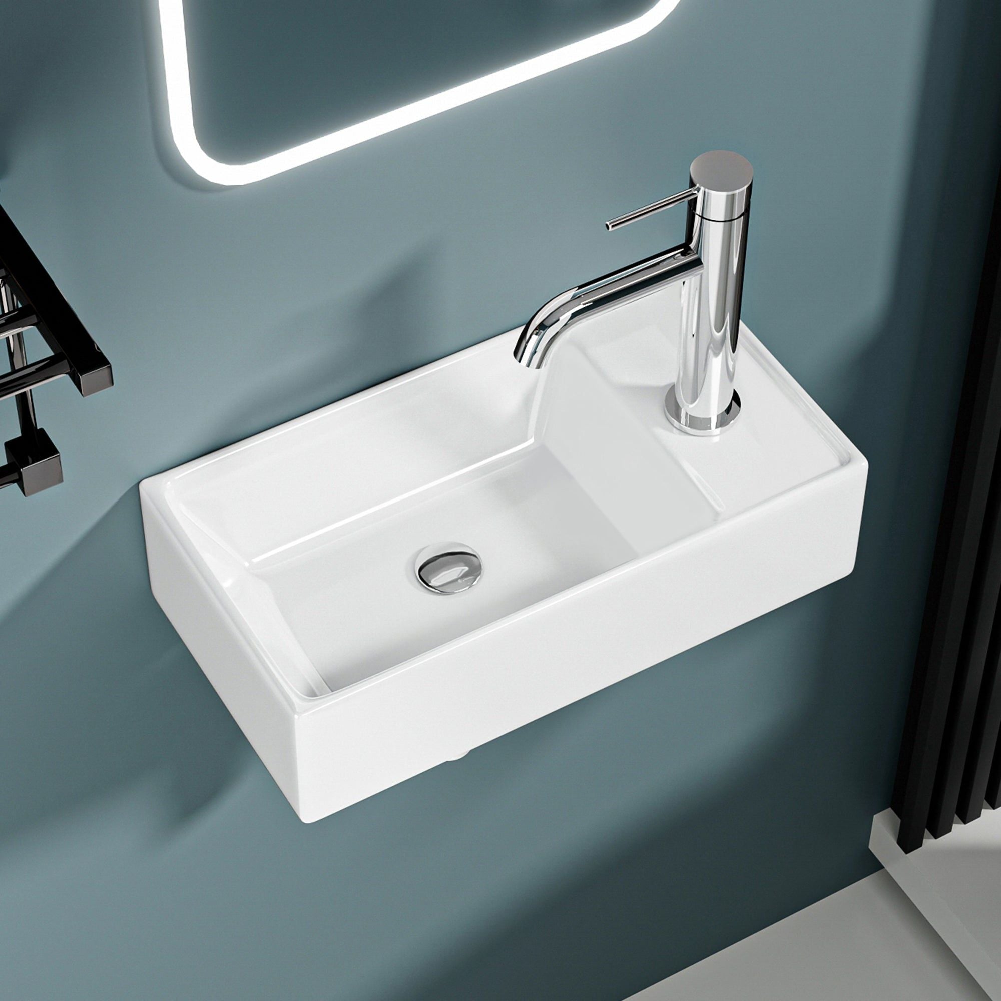 Lave-mains avec rebord sortie droite (41,5*22*10cm)