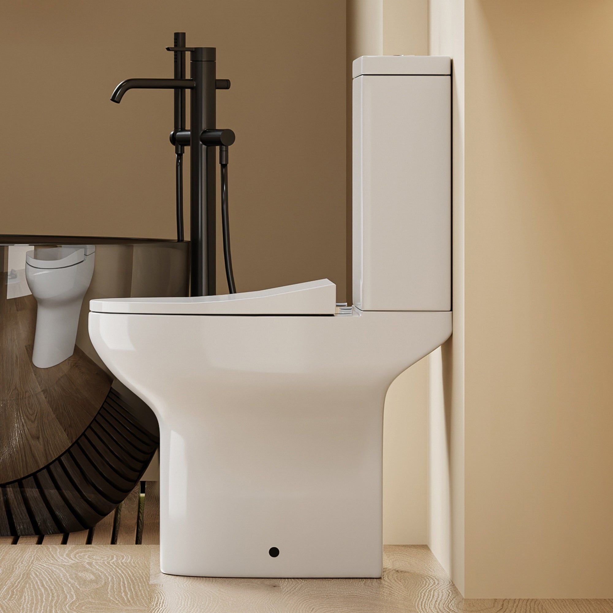 WC Ultra Compact à Poser - Sortie Horizontale : cuvette blanche moderne et épurée