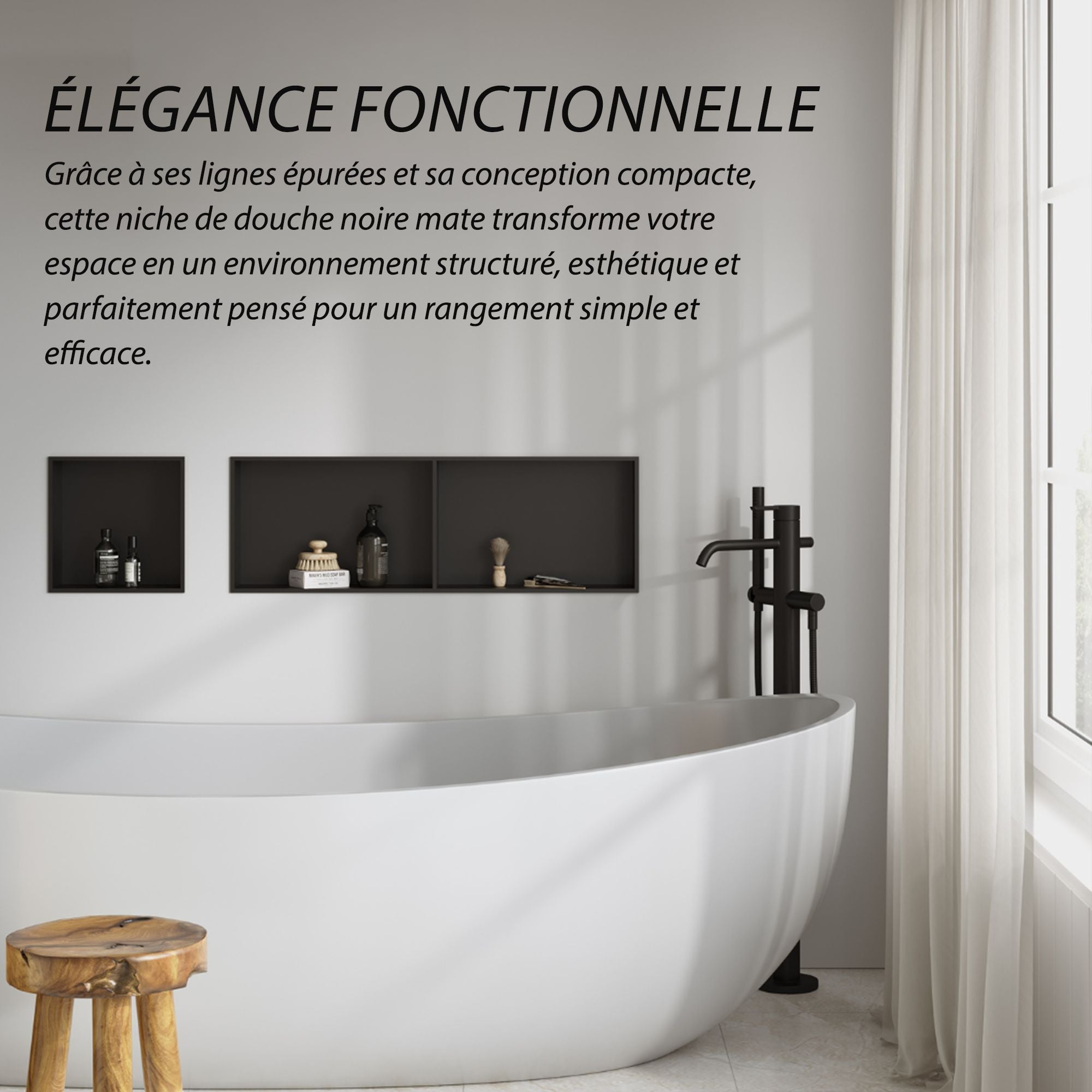Niche de douche double noir mate 60x30x12 cm, intégrée et élégante