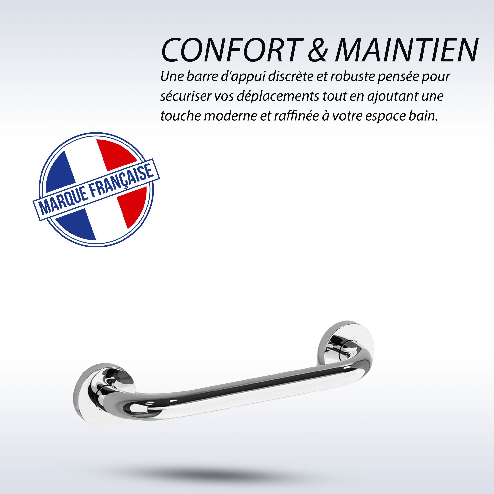Barre d’appui murale en acier inoxydable 19 cm : sécurité, design et marque française