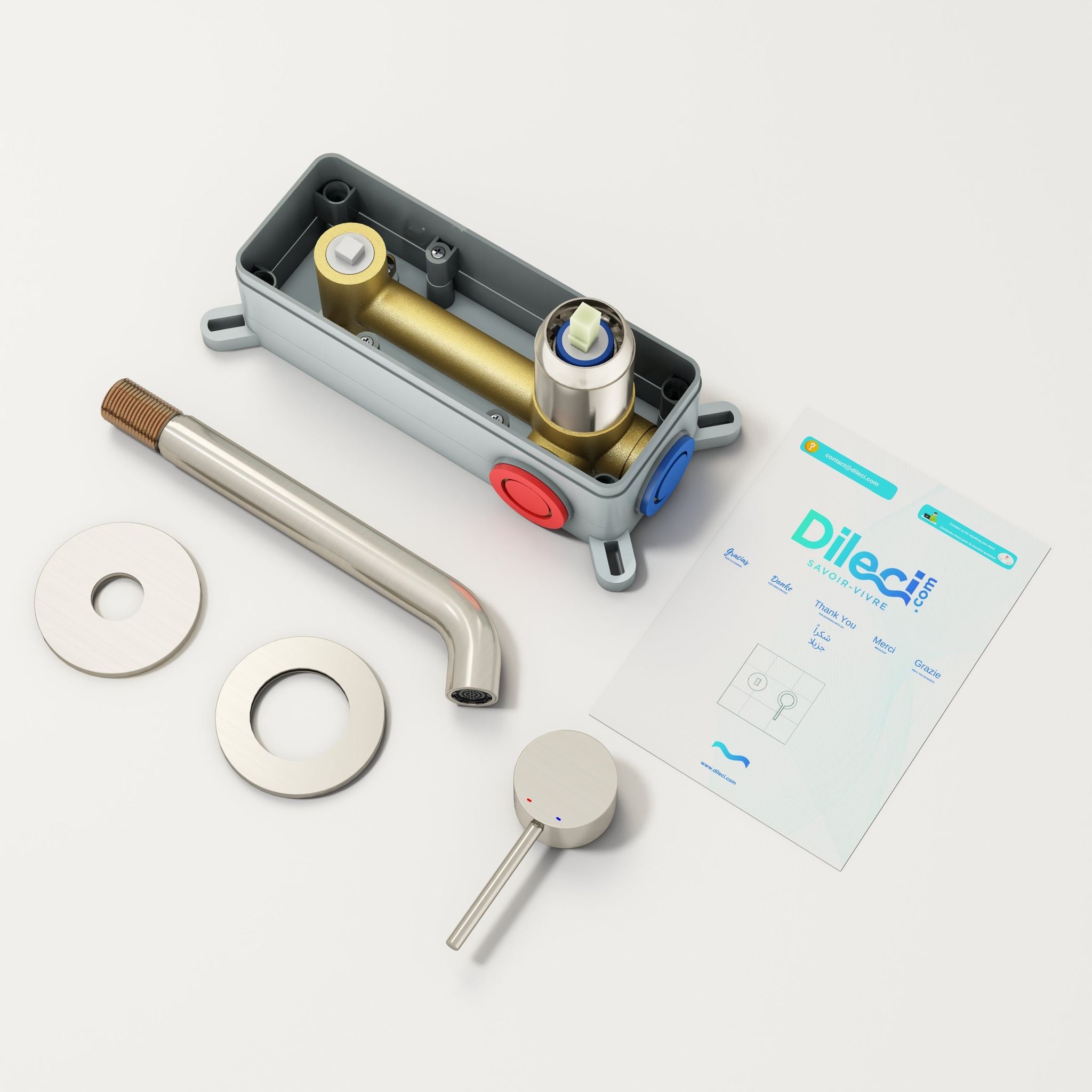 Robinet encastrable à bec – Finition nickel brossé/Chrome