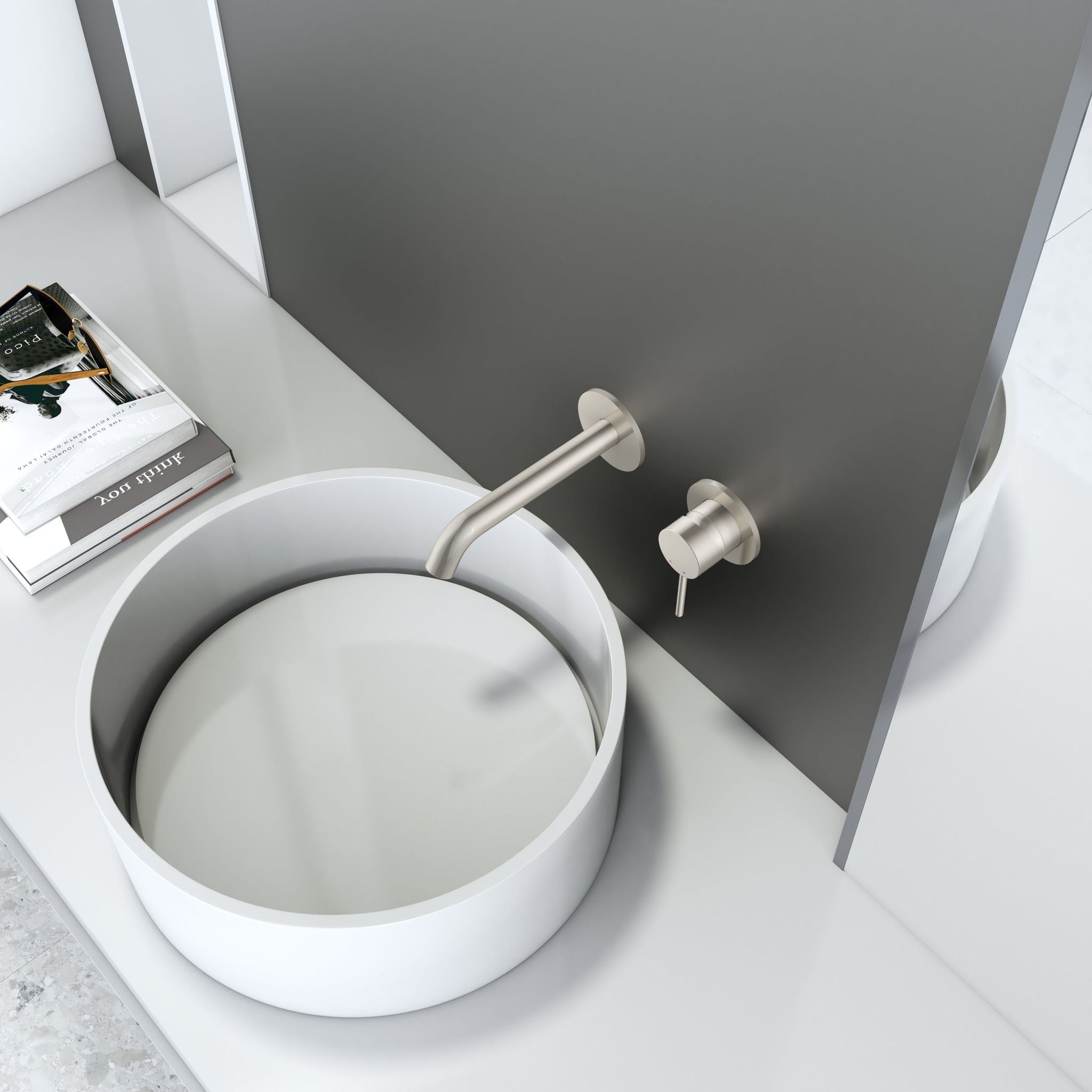 Robinet encastrable à bec – Finition nickel brossé/Chrome