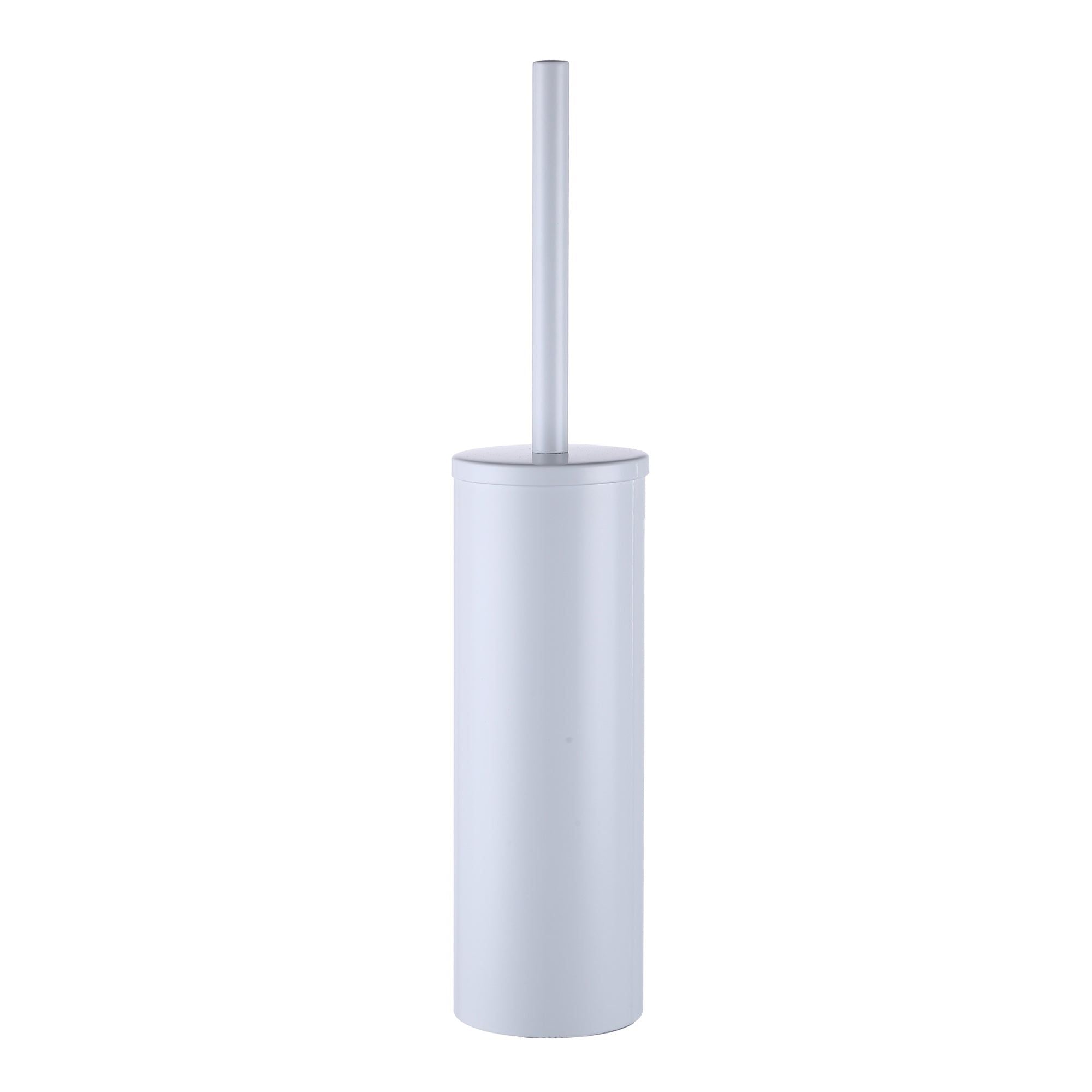 Brosse WC ronde en acier inoxydable, finition blanc, design moderne avec couvercle