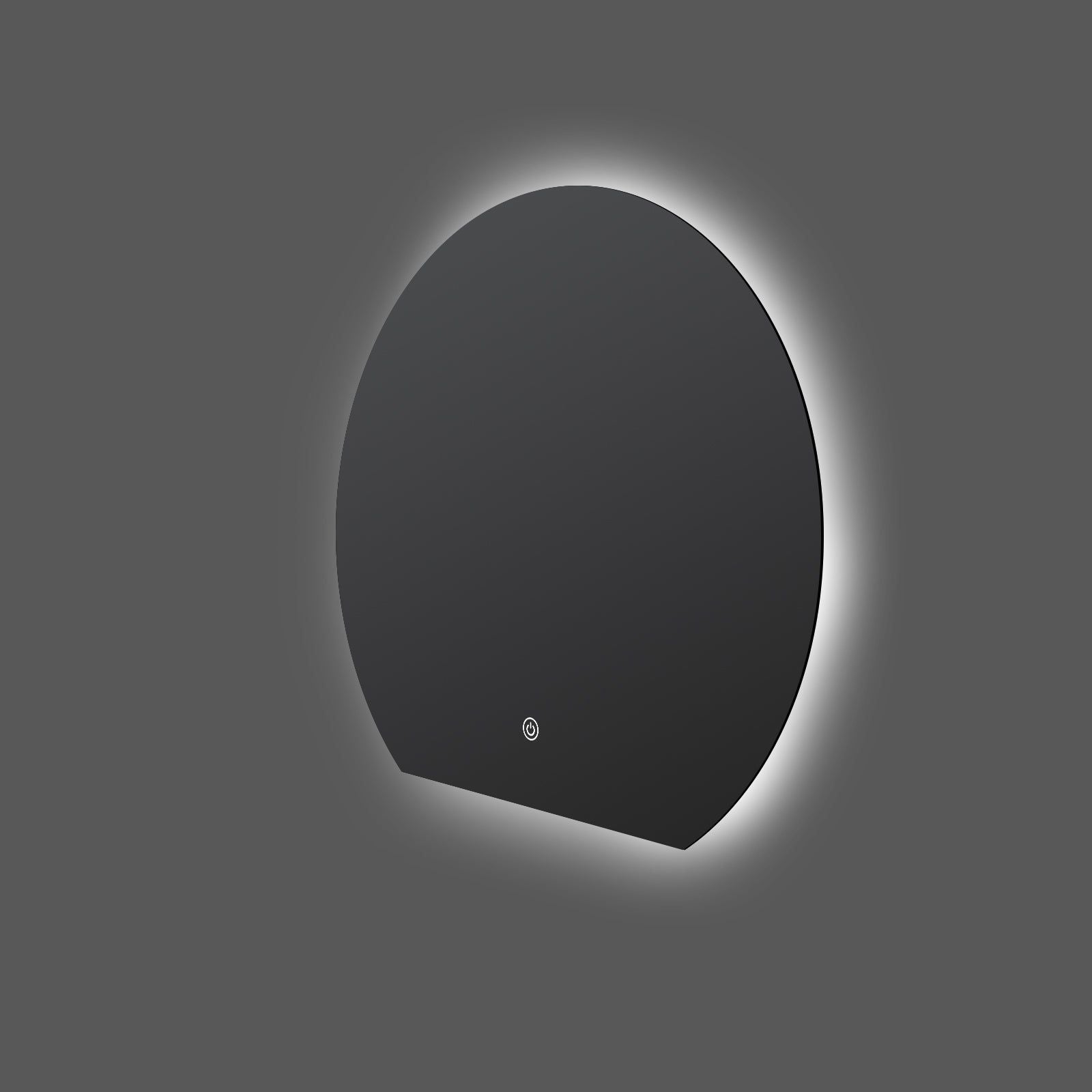 Miroir LED Design coupé 54x60 cm : Miroir de salle de bain LED moderne demi-cercle, 54x60cm, avec bord éclairé.