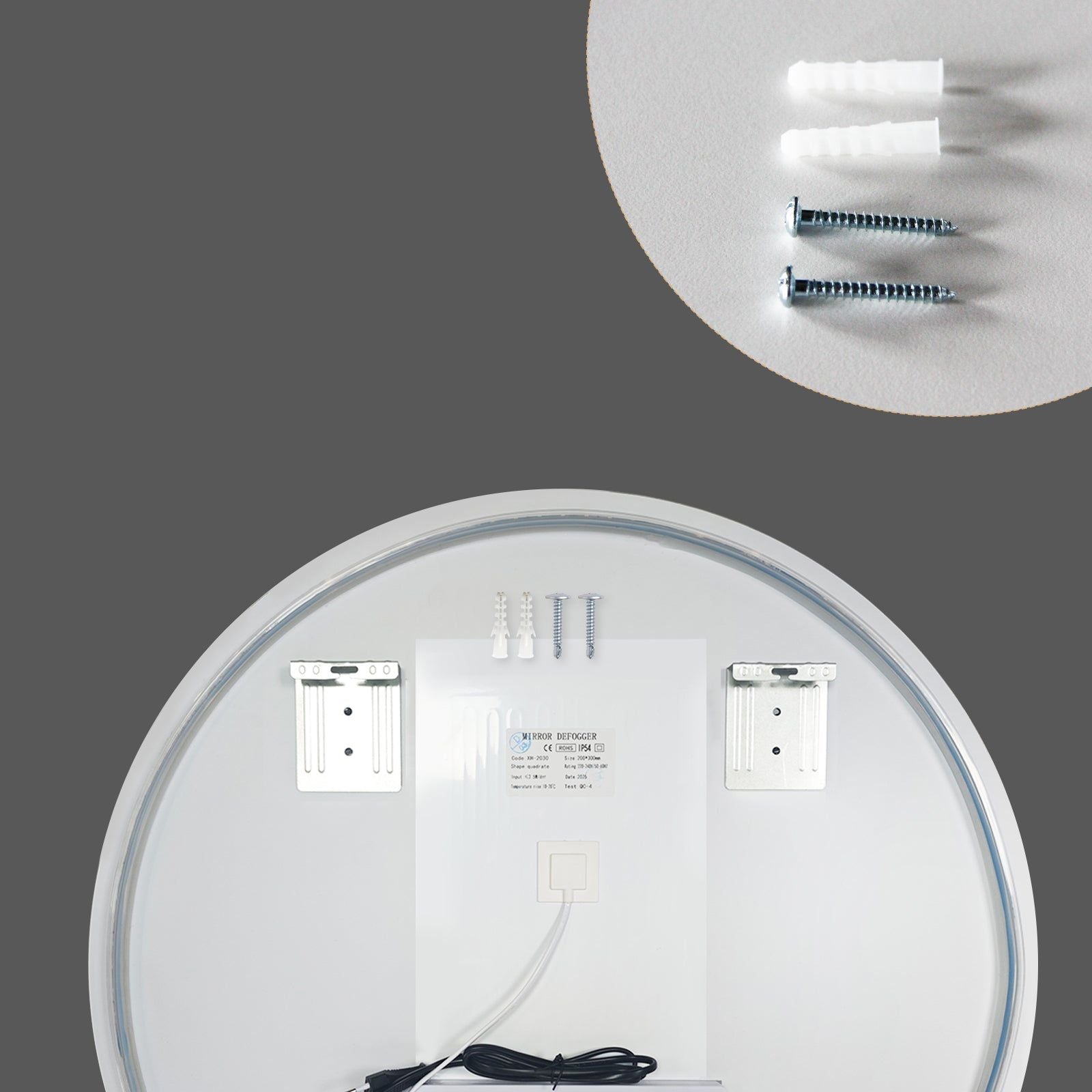 Miroir LED Design coupé 63x70 cm : Miroir rond antibuée avec matériel de montage, y compris supports, vis et chevilles. Miroir de salle de bain LED.