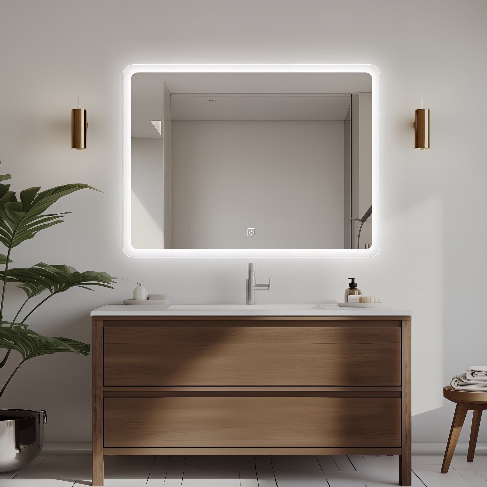 Miroir LED rectangulaire 80x60 cm: Élégant miroir de salle de bain rectangulaire avec éclairage LED intégré et contour givré.