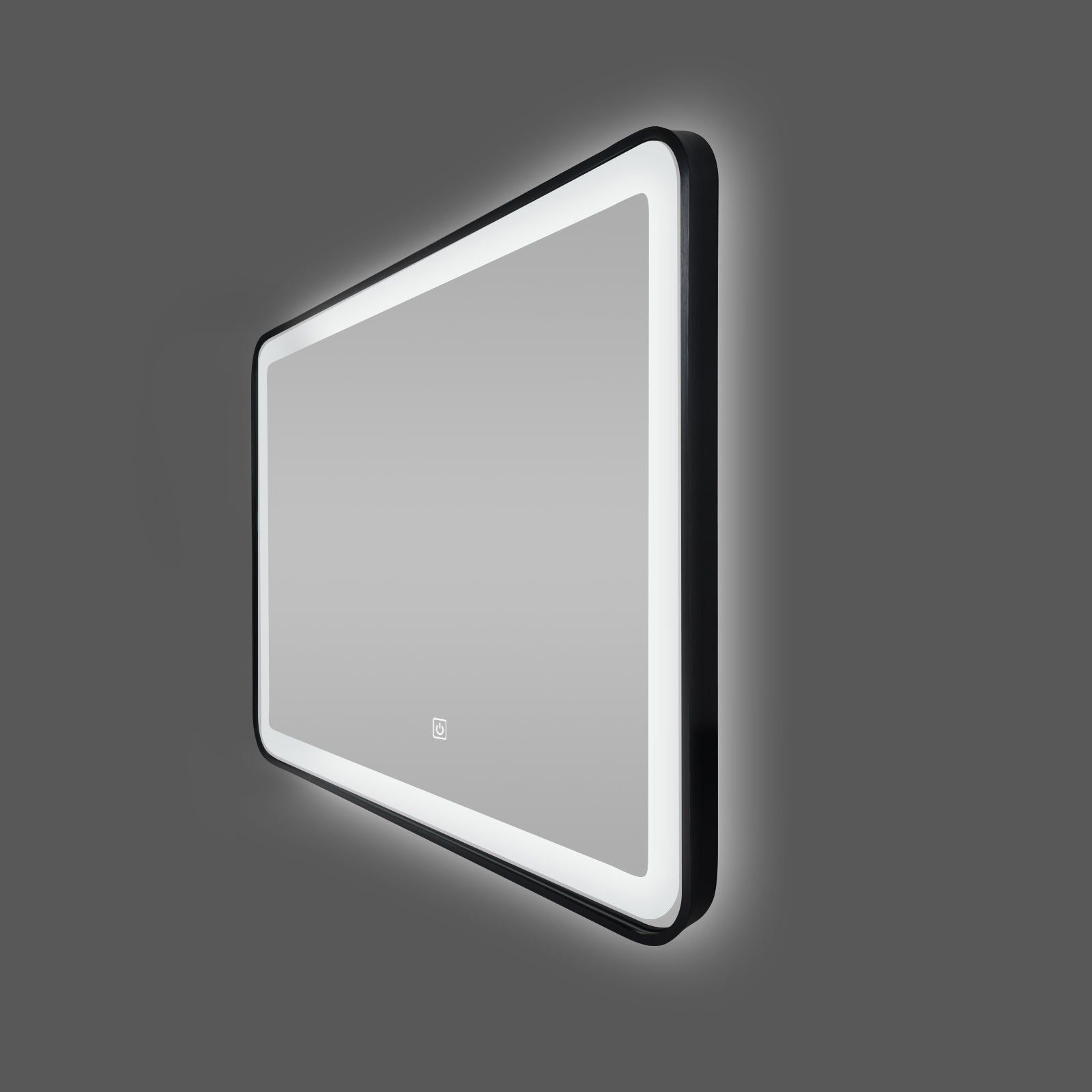Miroir LED 60x80 cm : Miroir de salle de bain éclairé avec cadre en aluminium noir. Design moderne.