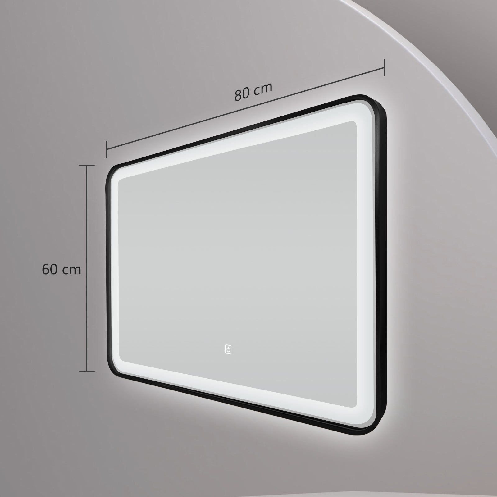 Miroir LED 60x80 cm avec cadre alu noir : Miroir de salle de bain LED 60x80cm avec un élégant cadre en aluminium noir. Miroir éclairé.