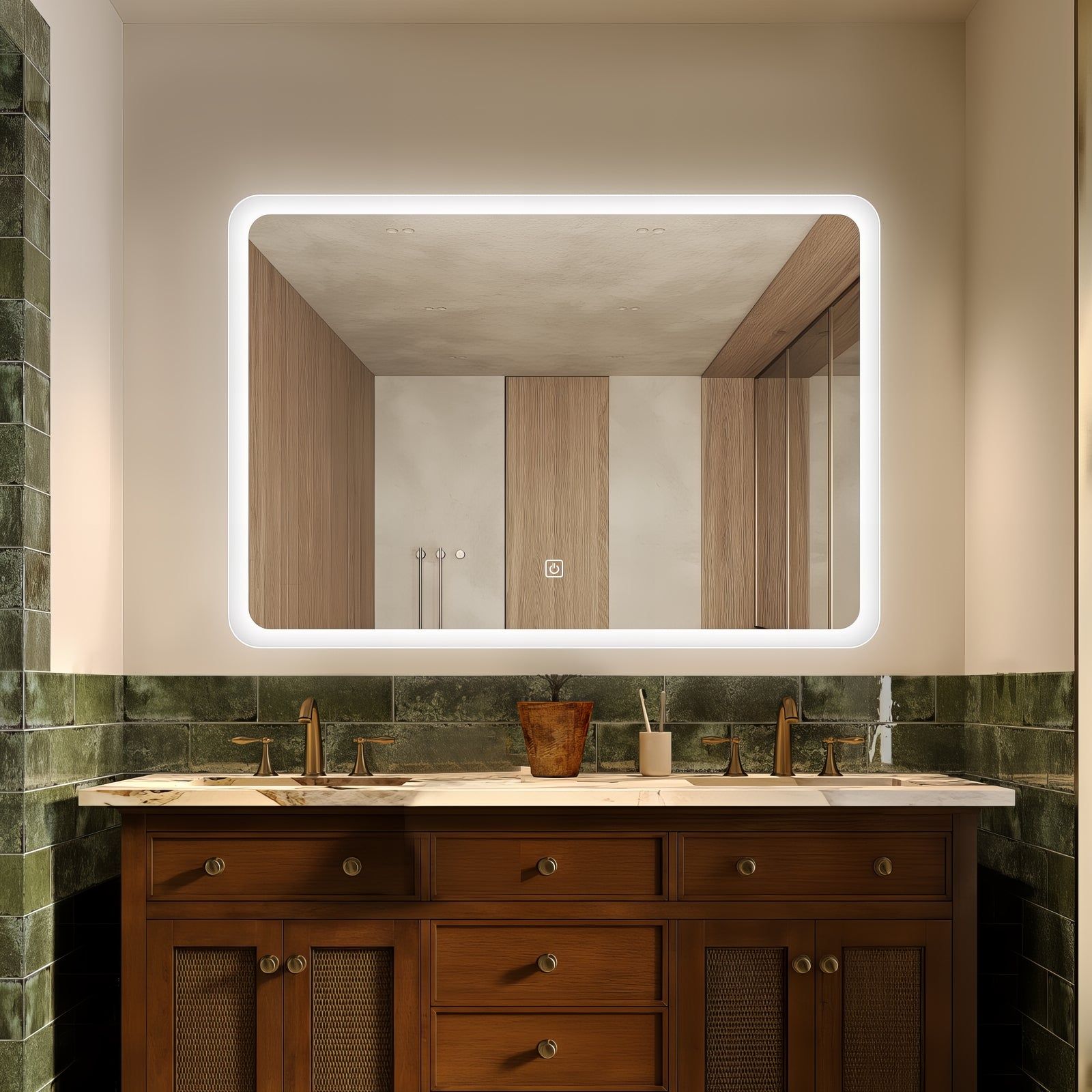 Miroir LED rectangulaire 80x60 cm : Miroir de salle de bain LED rectangulaire avec un cadre givré, parfait pour les salles de bain modernes.