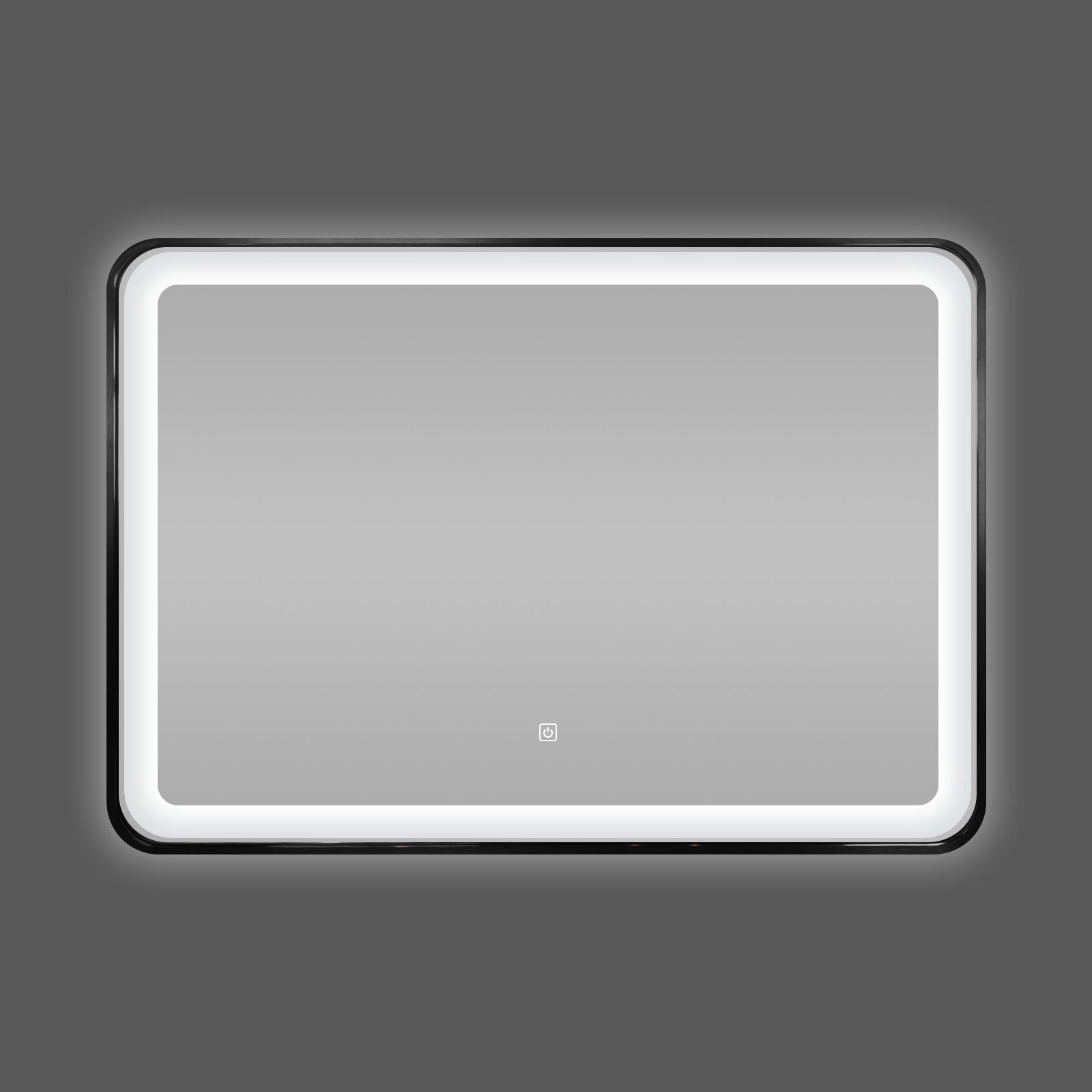 Miroir LED 70x100 cm : Miroir LED avec cadre en aluminium noir et éclairage lumineux.