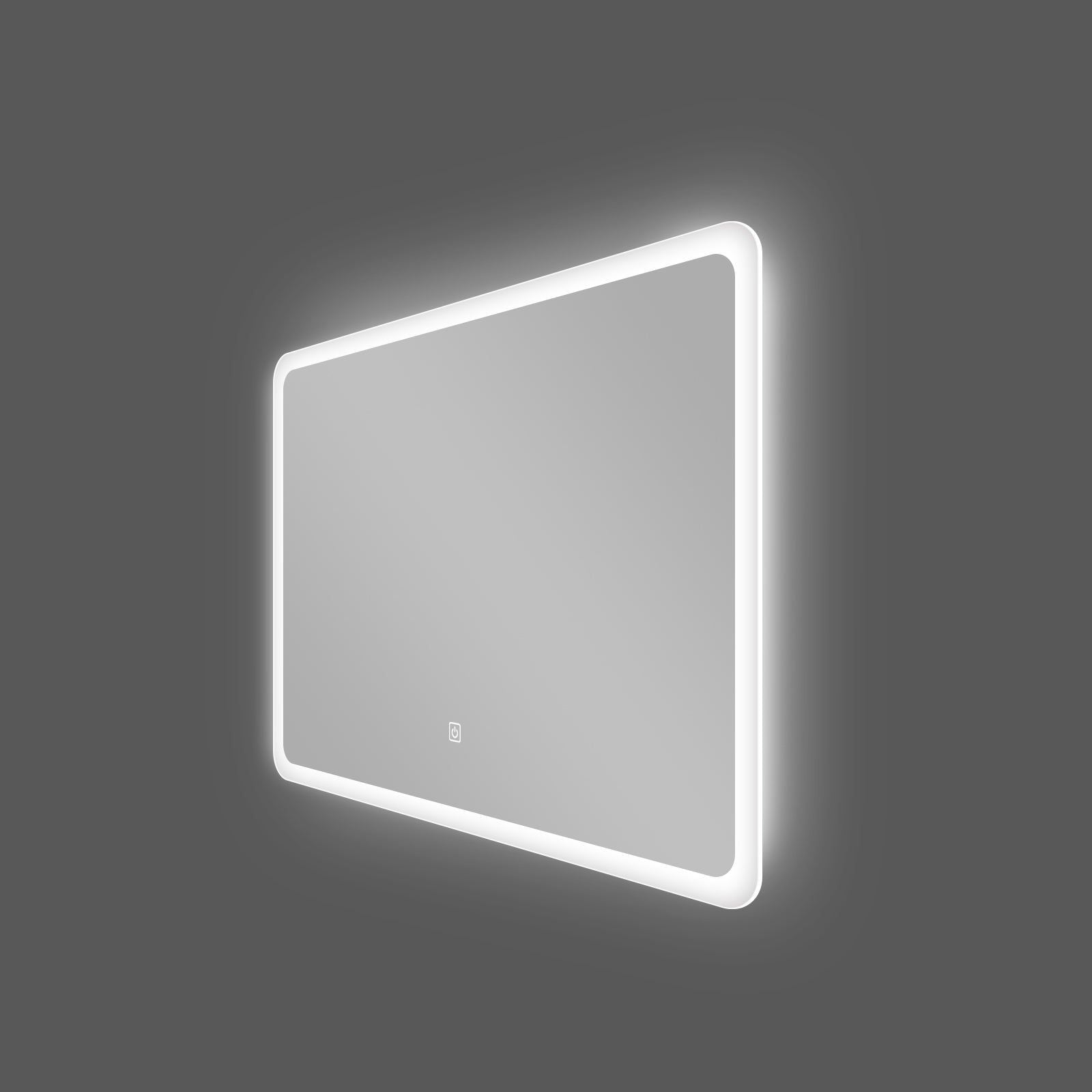 Miroir LED rectangulaire 80x60 cm : Miroir de salle de bain LED rectangulaire avec bords dépolis, offrant une lumière vive et éclairée.